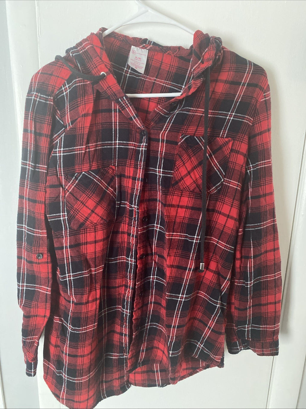 No boundaries hoodie shirt red plaid size extra large 15/17