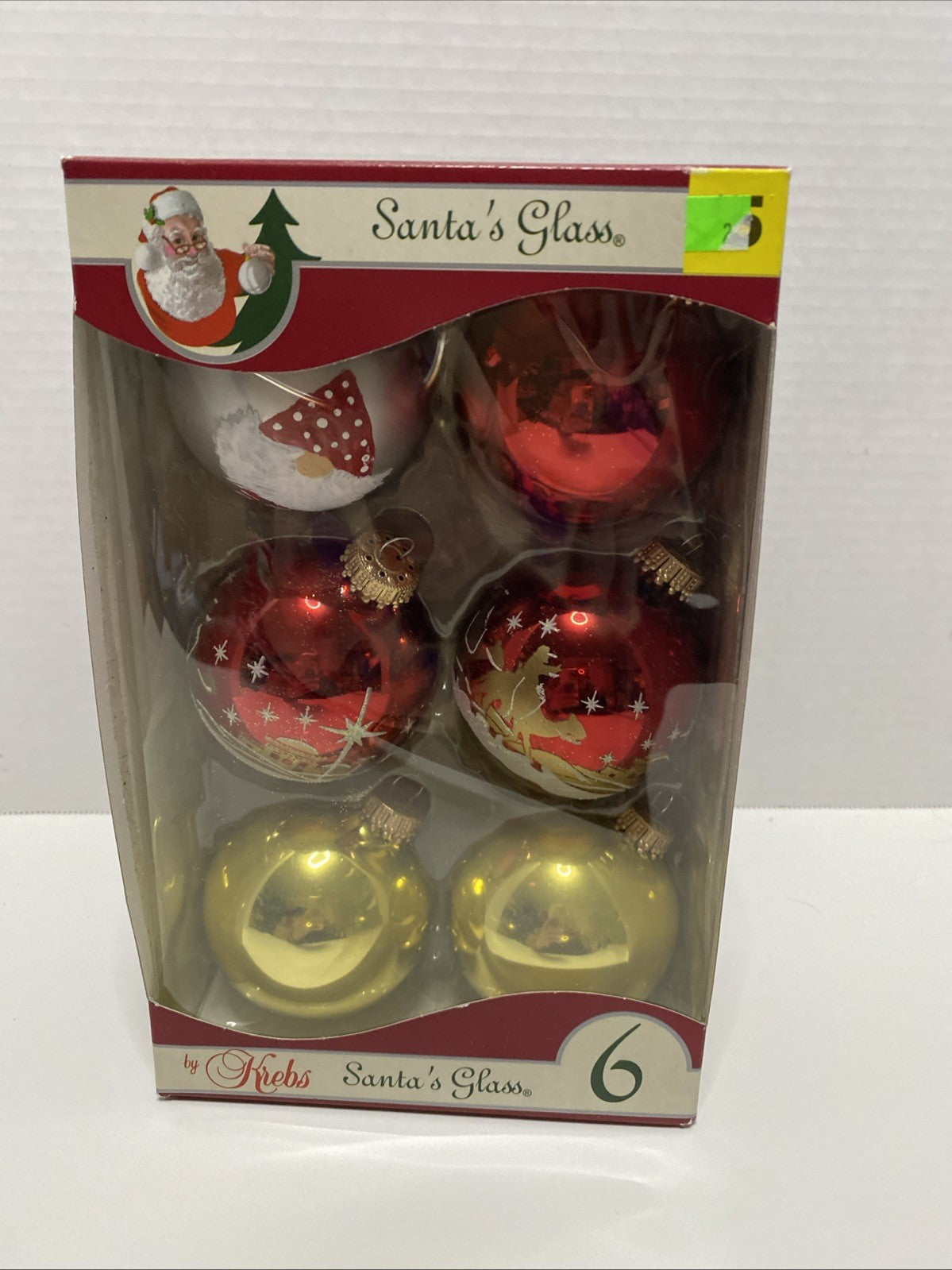 Santa’s Glass Box Of 6 Christmas by Krebs Glass Ornaments