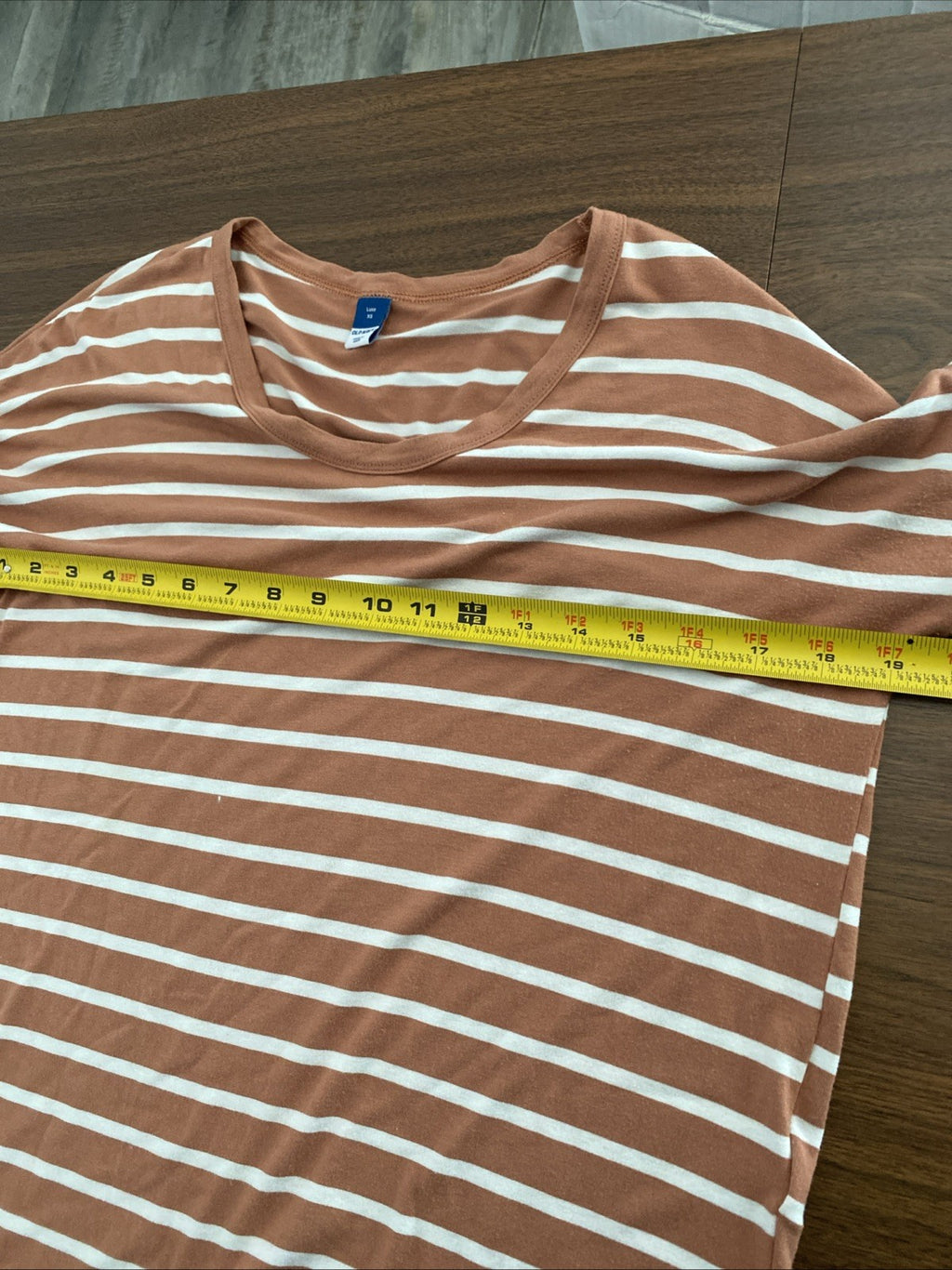 Old Navy women’s extra small long sleeve cotton tan and white striped shirt