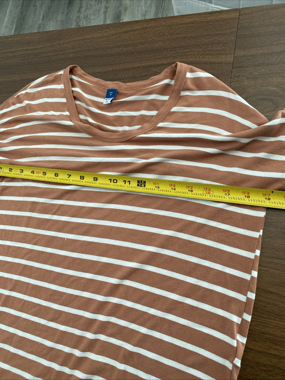 Old Navy women’s extra small long sleeve cotton tan and white striped shirt