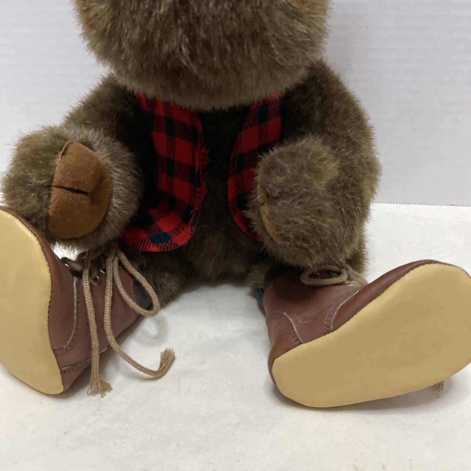 Hallmark Lumberjack Moose Stuffed Animal Plaid Vest Boots Winter Plush VTG 14"