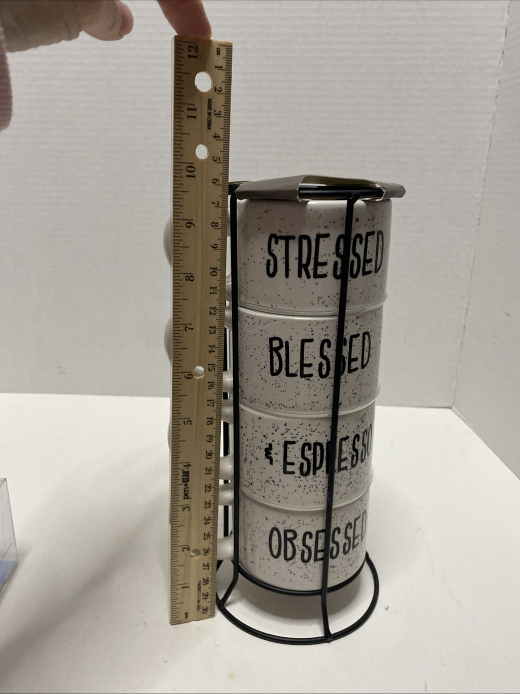 Stressed Blessed & Obsessed Espresso Stacking Mugs & Rack Home Essentials NEW