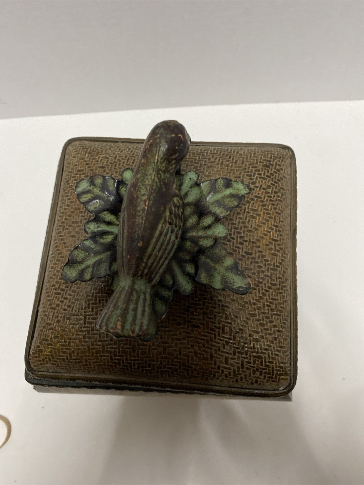 Decorative Asian Style Container W/ Lid, Bird Design Theme Metal Bird Perched