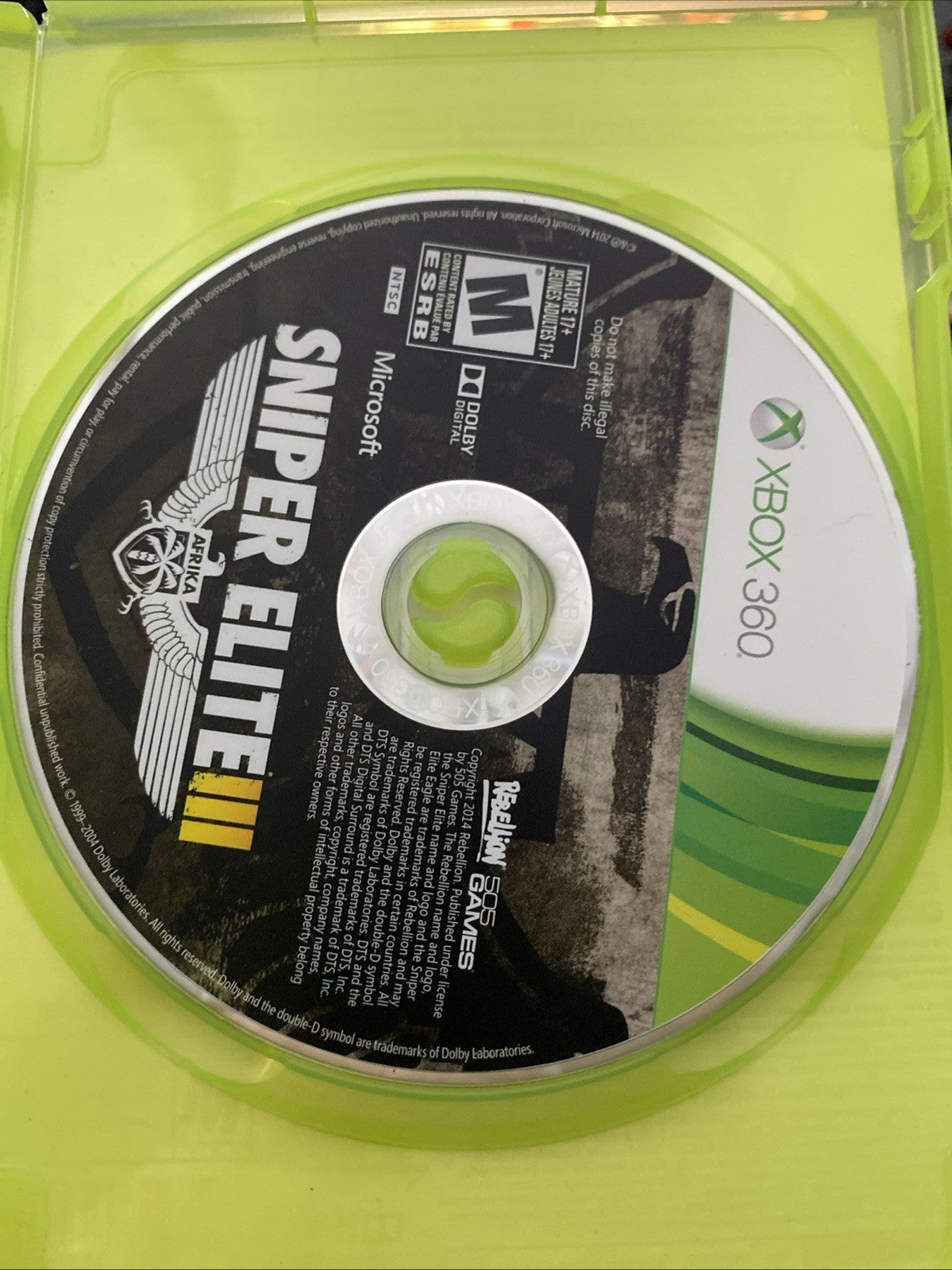 Microsoft XBOX 360 Sniper Elite III Video Game/Very Good Condition/Pre-owned