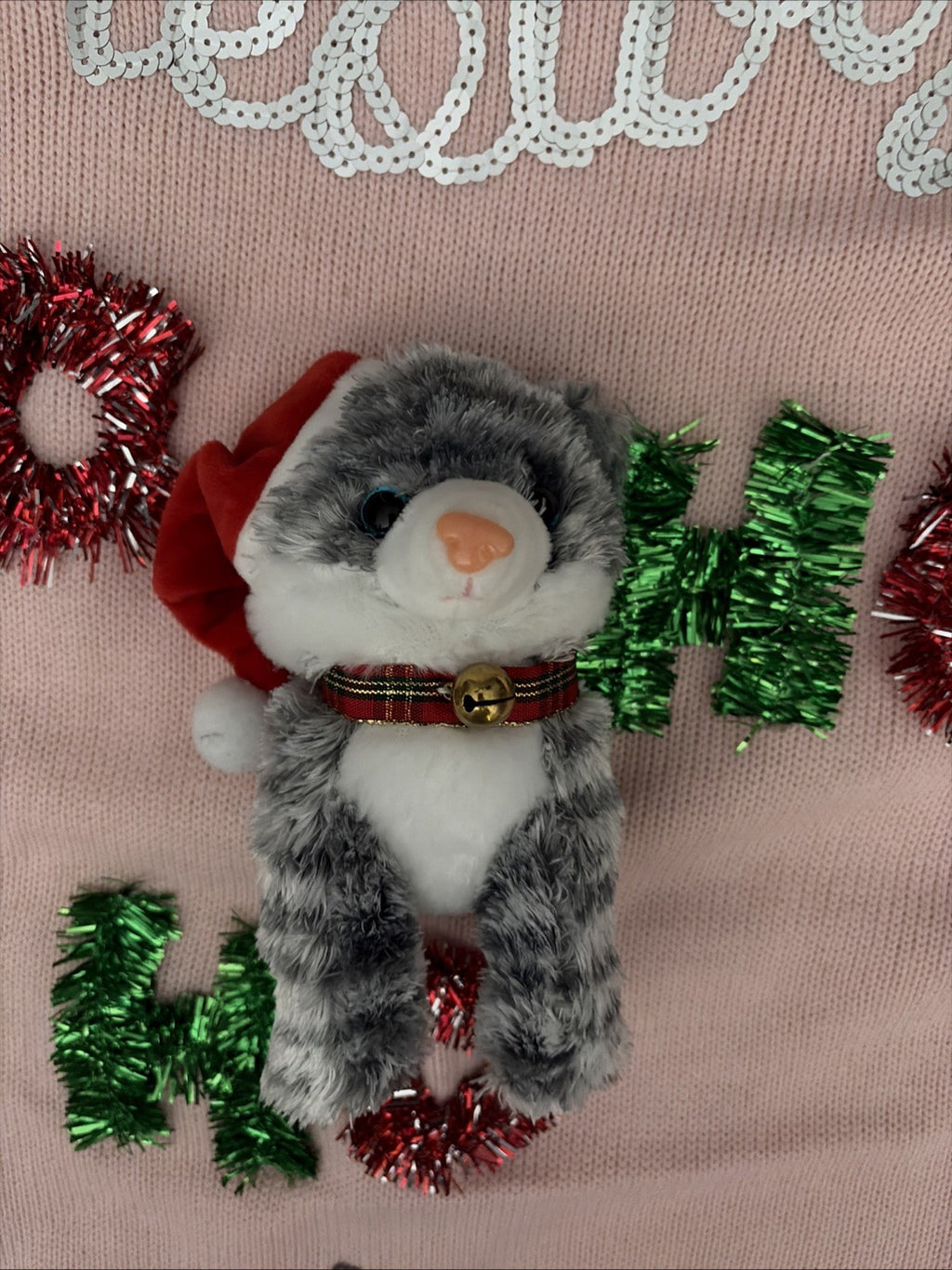 NOBO Ugly Christmas Sweater Pink Plush Cat Ho Ho Ho XL (15-17) NWT Meowy Christm