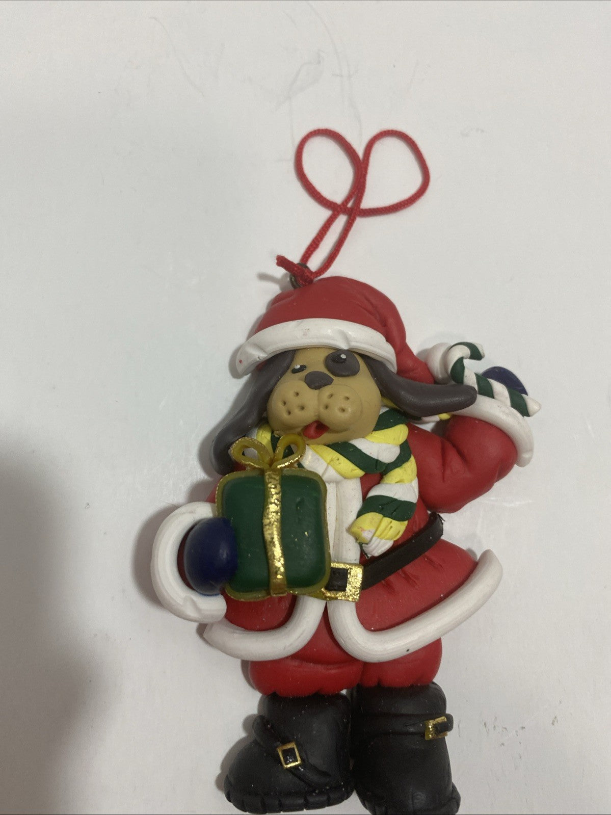 Vintage Christmas Ornament dog Santa clay