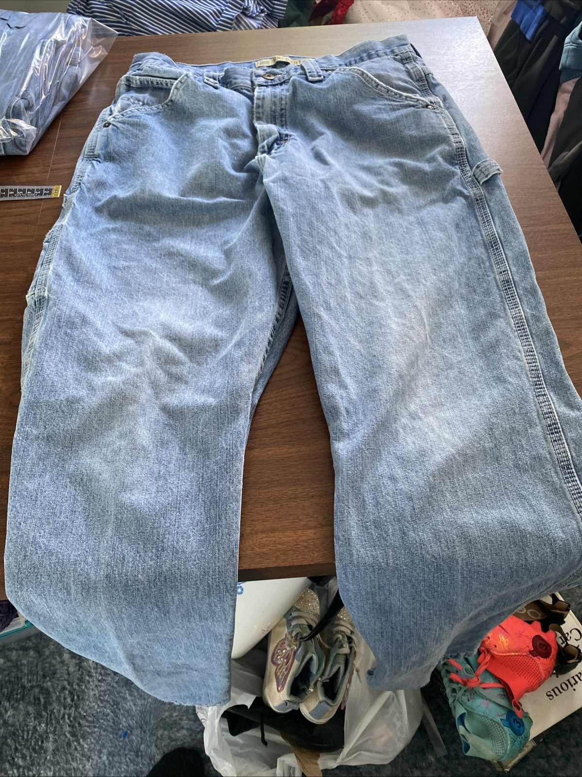 Lee Dungarees Carpenter Jeans Mens 33x32 Blue Denim Workwear Utility Distressed