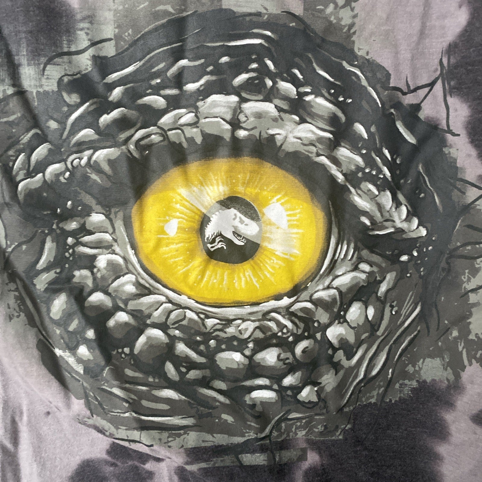 Jurassic World Gray /Black Tie Dye Tee Shirt T-Shirt Big Yellow Eye On Chest S