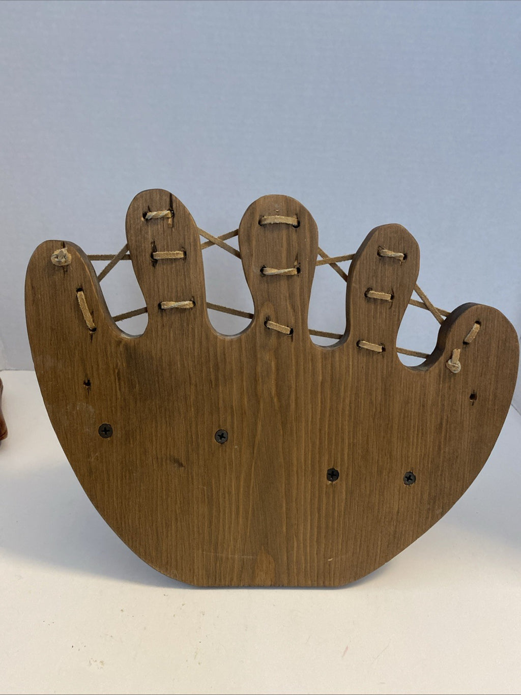 Vintage Wooden Baseball Glove Holder Bat Ball Hat Wall Hanging Mit