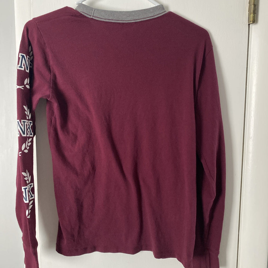 VICTORIAS SECRET PINK CAMPUS LONG SLEEVE TEE TOP loose fit XS. D-13