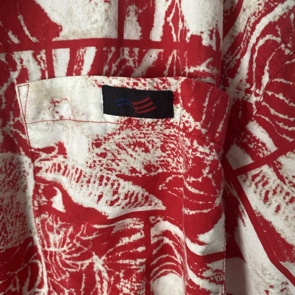 Perry Ellis extra large button-down short sleeve men’s shirt red and white Hawai