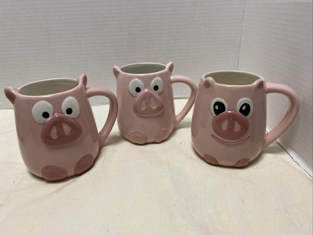 Pink Pig Mug 3D Piggy Shaped by Tag Figural Swine Collectible -Set Of 3