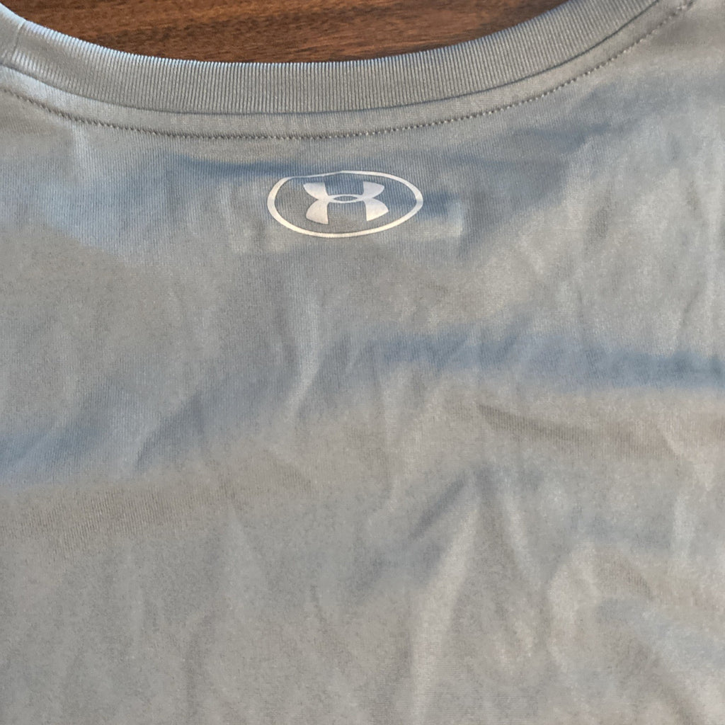Under Armor Shirt Mens Large Gray Heat Gear Loose Fit Cotton Graphic Print