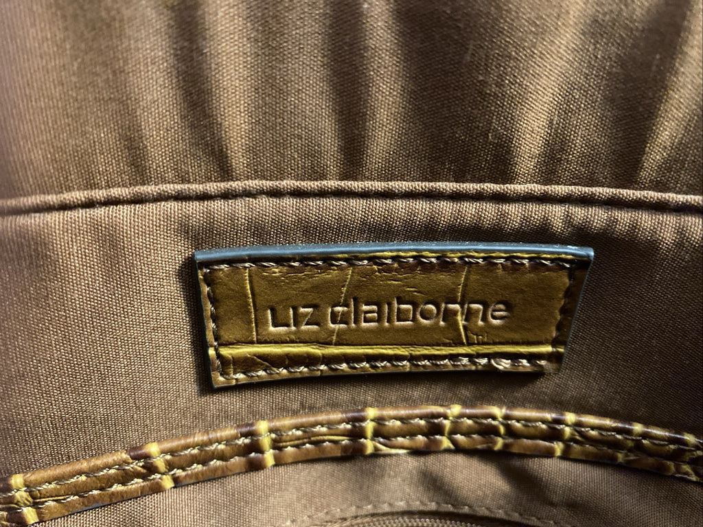 Liz Claiborne Vintage Travel Work bag Tote Brown Crocodile leather W/dividers