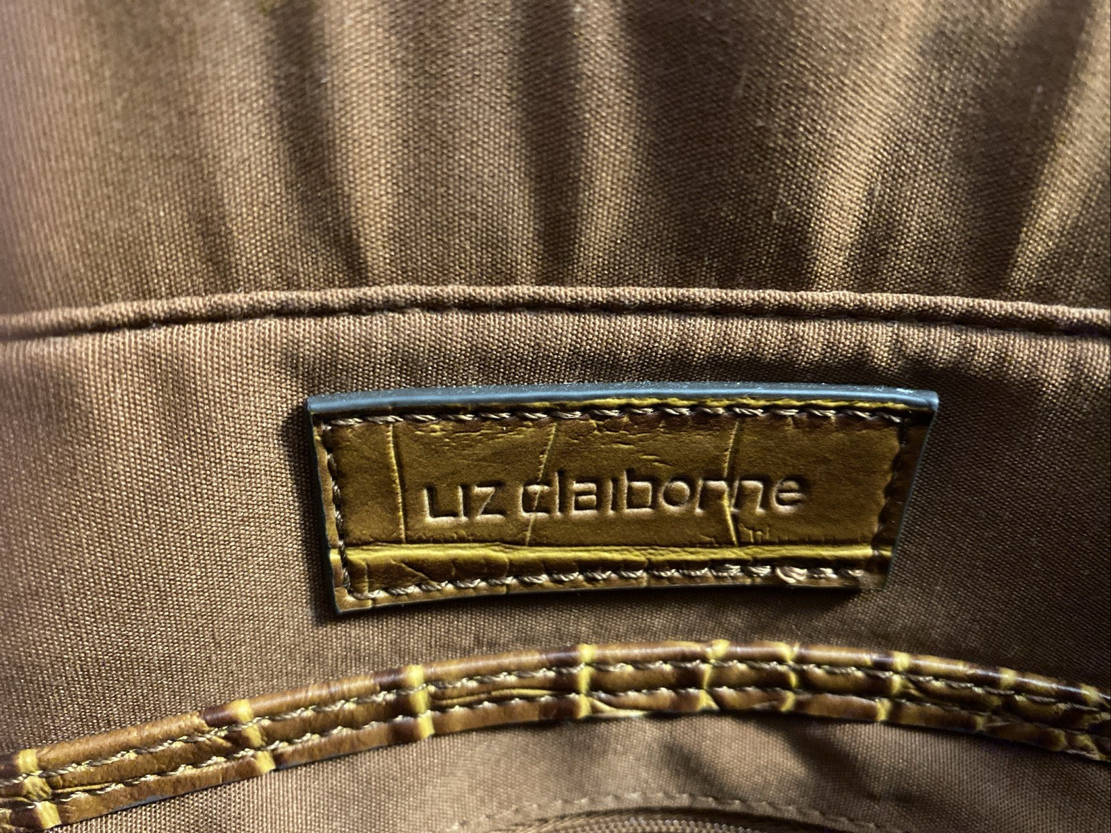 Liz Claiborne Vintage Travel Work bag Tote Brown Crocodile leather W/dividers