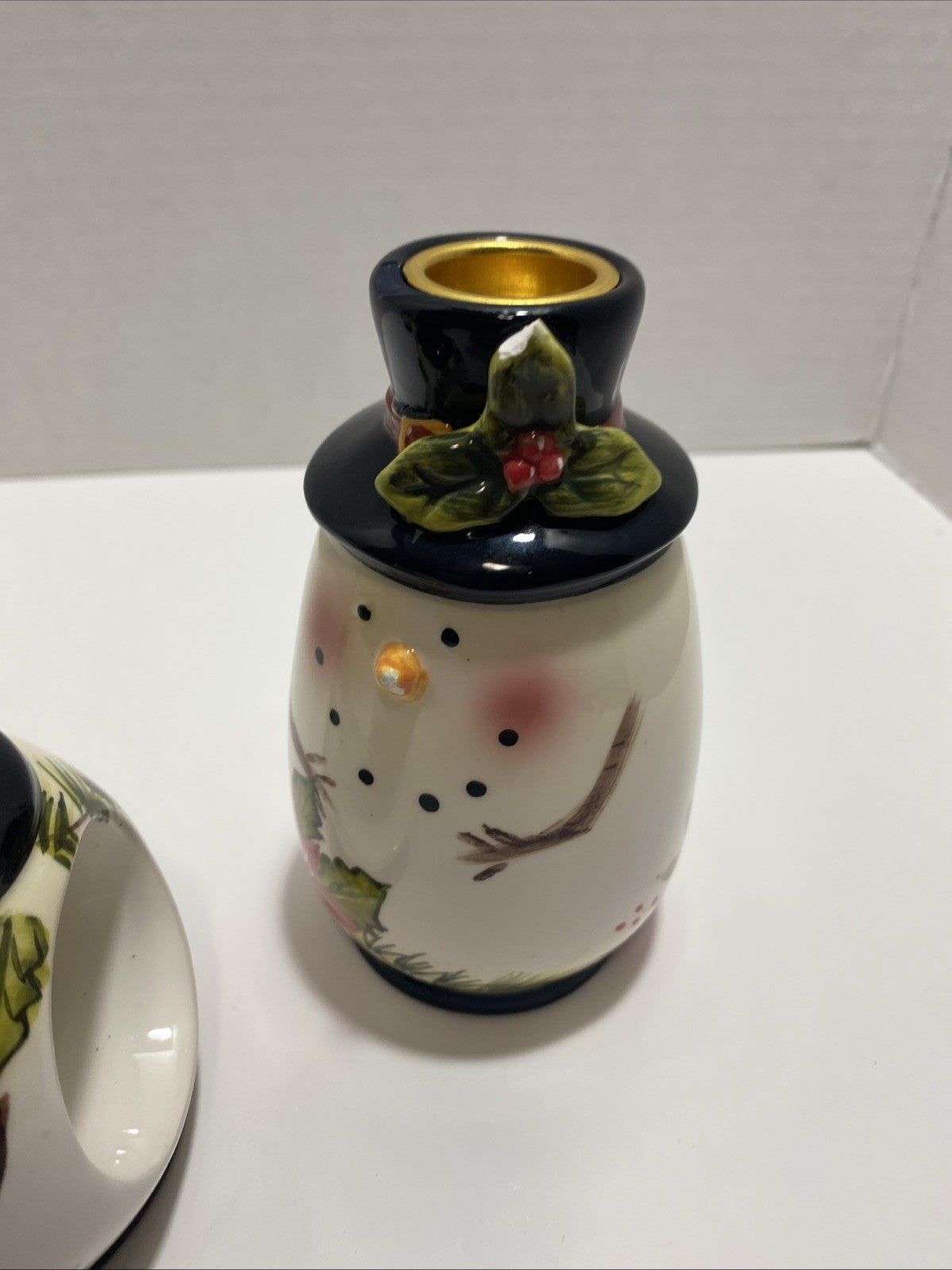 Lot Of 2 Poinsettia Snowman Napkin Ring Holders And 2 Candle Holders