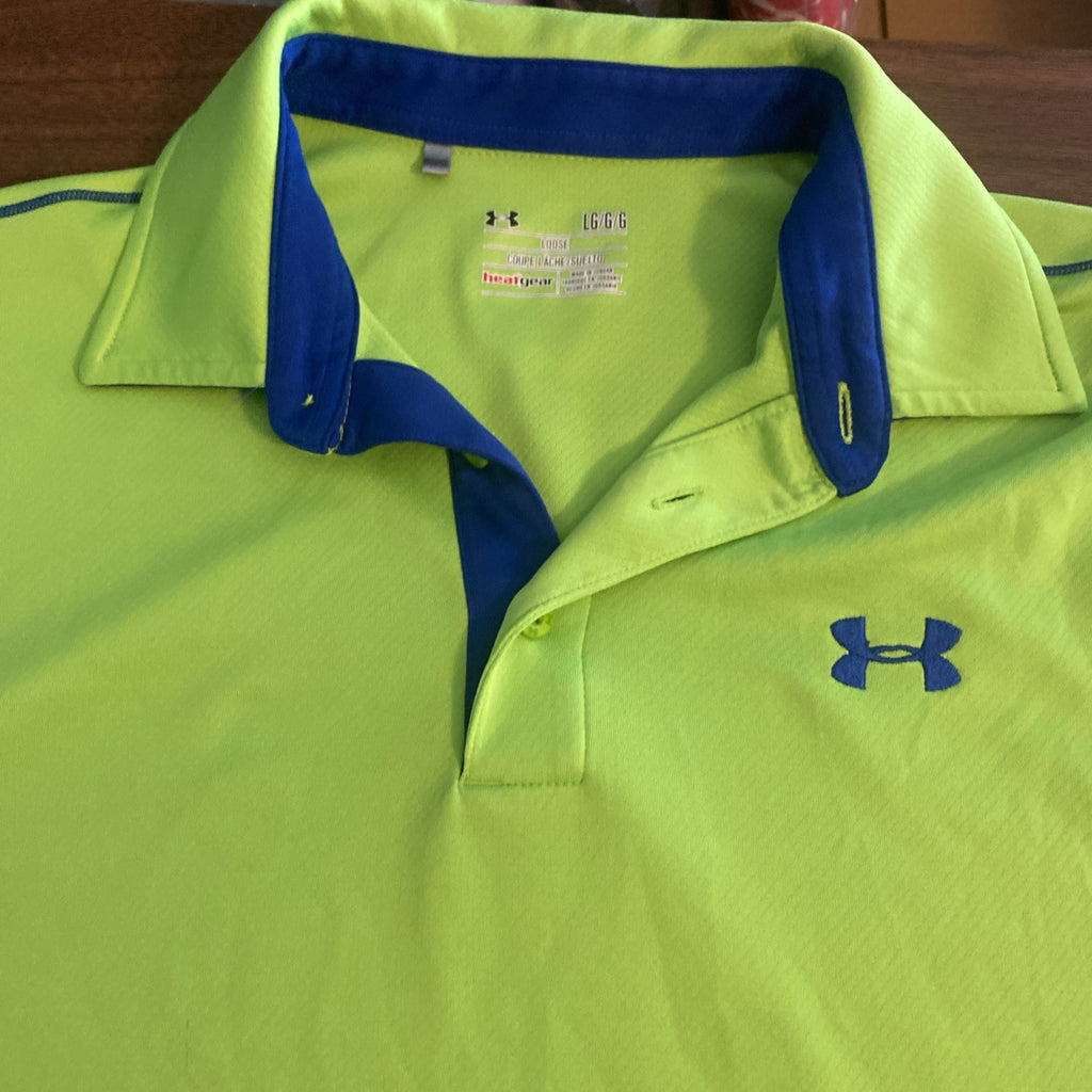 Under Armour heat gear size large men’s polo short sleeve shirt lime green
