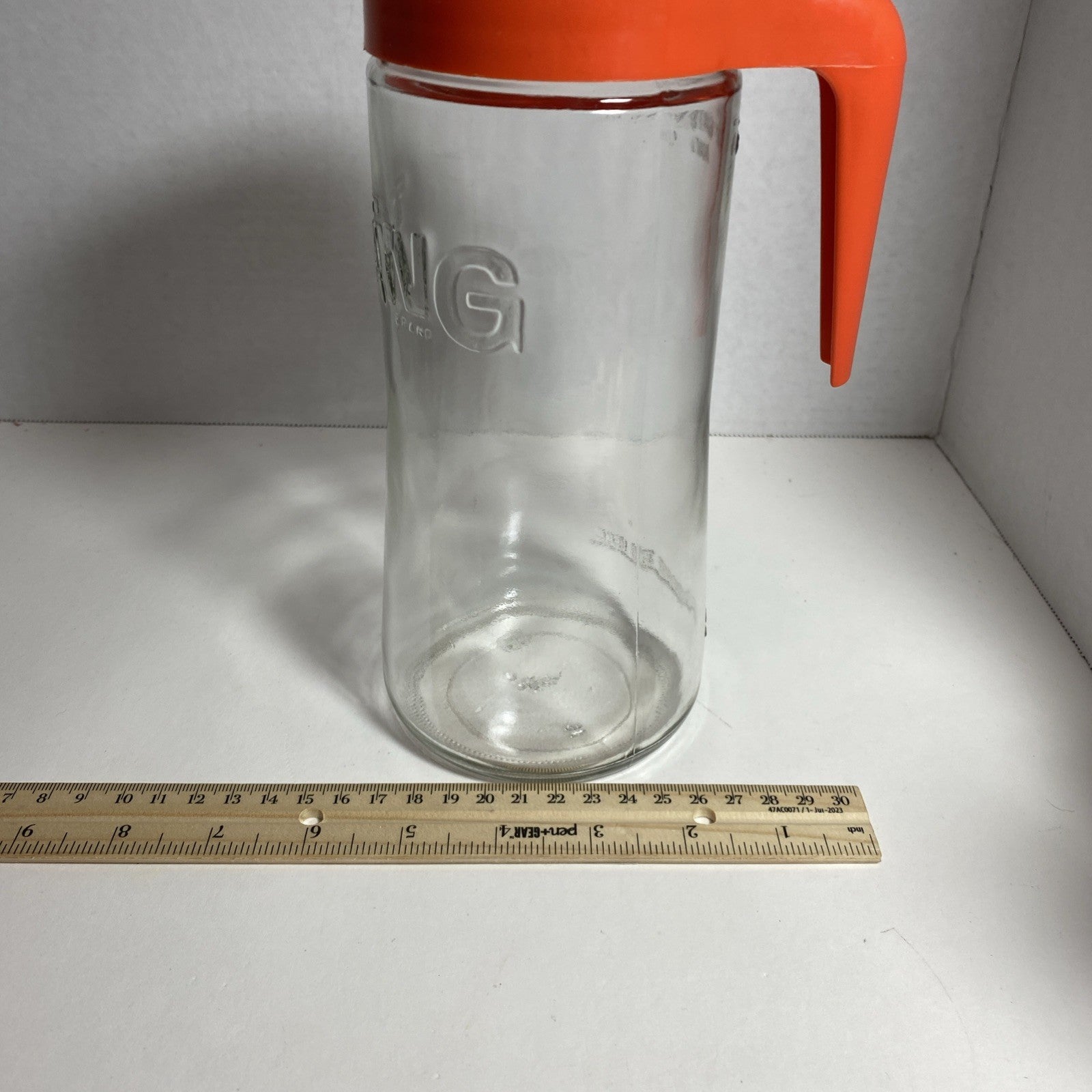 Vintage Tang Pitcher Orange Juice Jar 70's Anchor Hocking Clear Glass Pour Lid