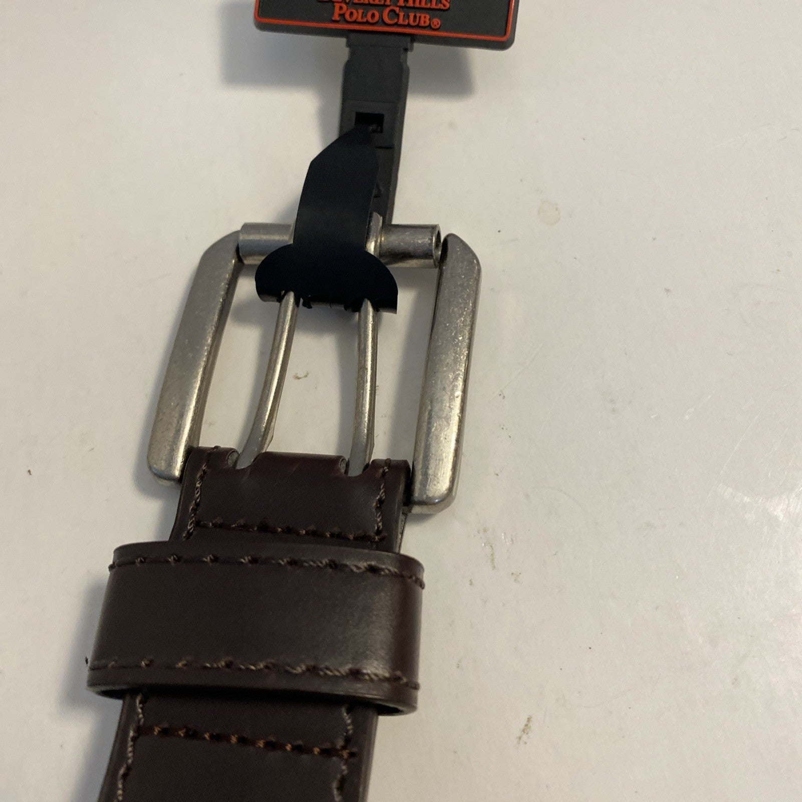 Beverly Hills Polo Club Bonded Leather Mens Belt Brown 32/34 Square Buckle New