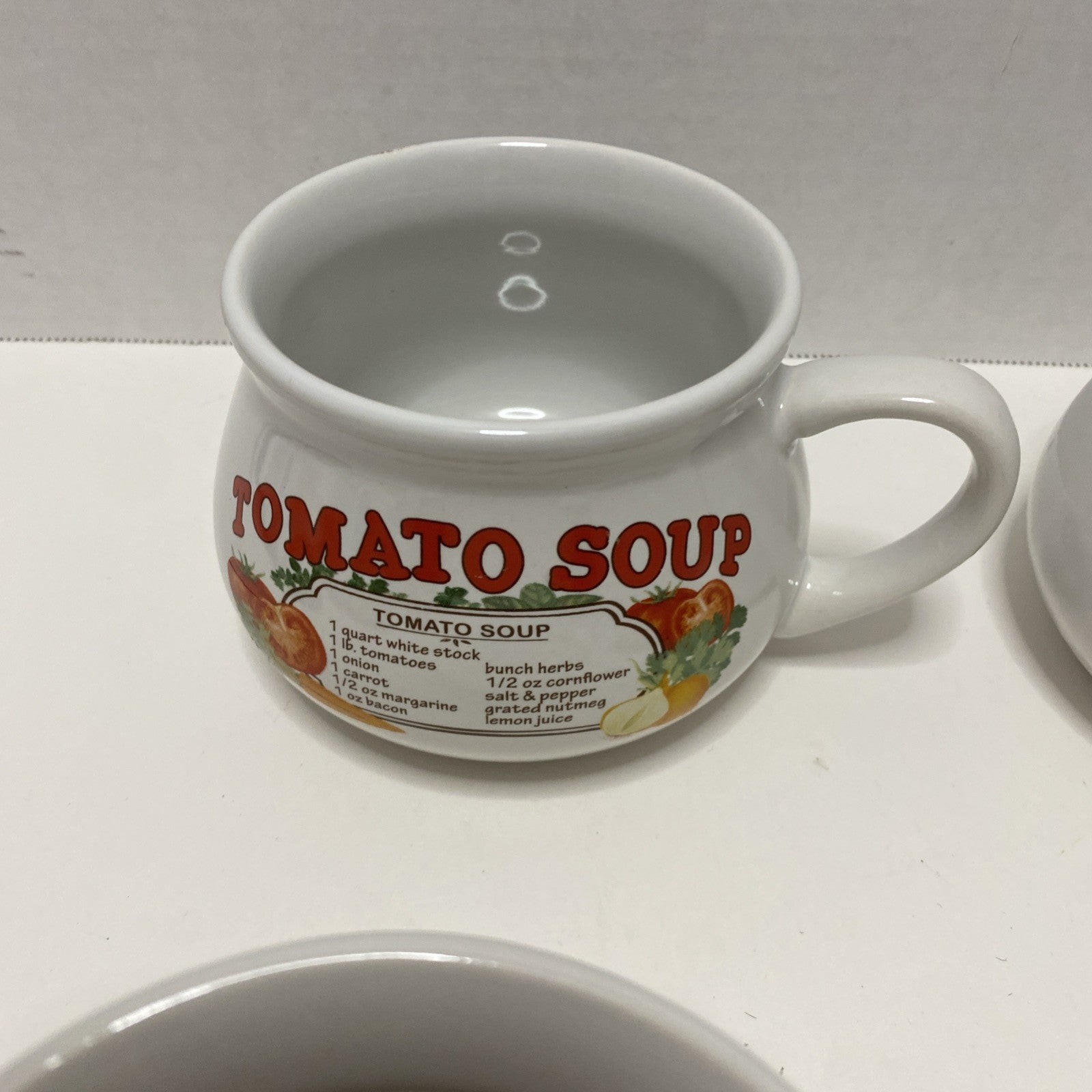 Vintage Set of 4 DDJ Recipe Ceramic Soup Mug Bowls Potato Tomato Chicken Veggie