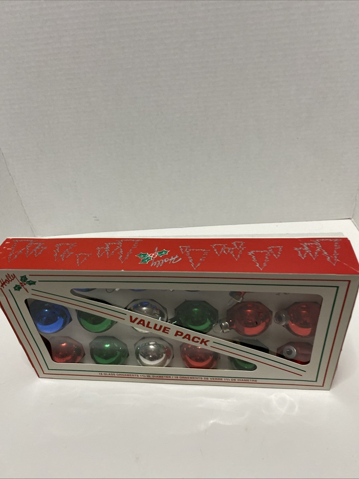 18 Glass Ornaments 1 3/4 Diameter Vintage Holly Brand Value Pack Box Made In USA