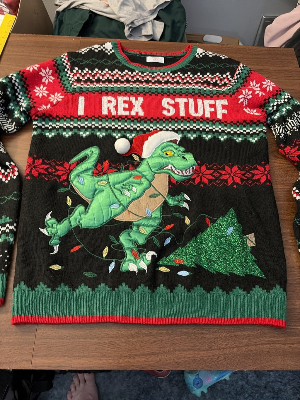 Holiday Time I Rex Stuff Ugly Mens Christmas Holiday Sweater Size M (38-40)