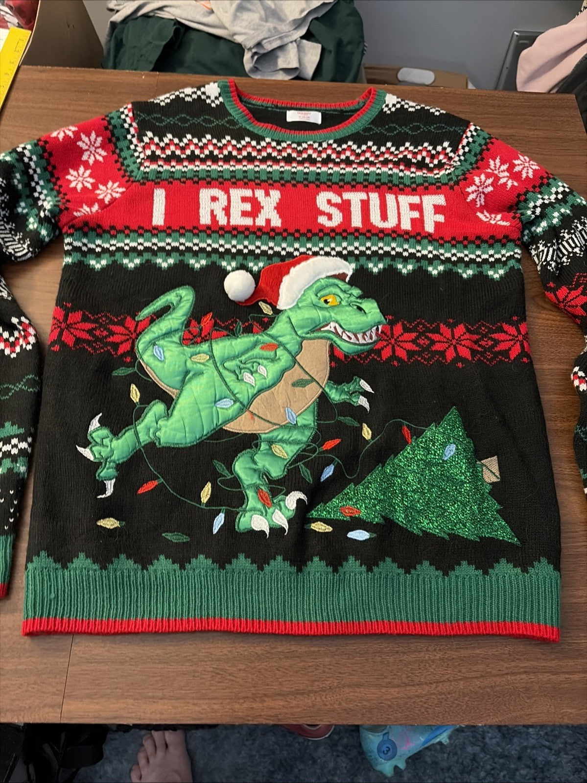 Holiday Time I Rex Stuff Ugly Mens Christmas Holiday Sweater Size M (38-40)