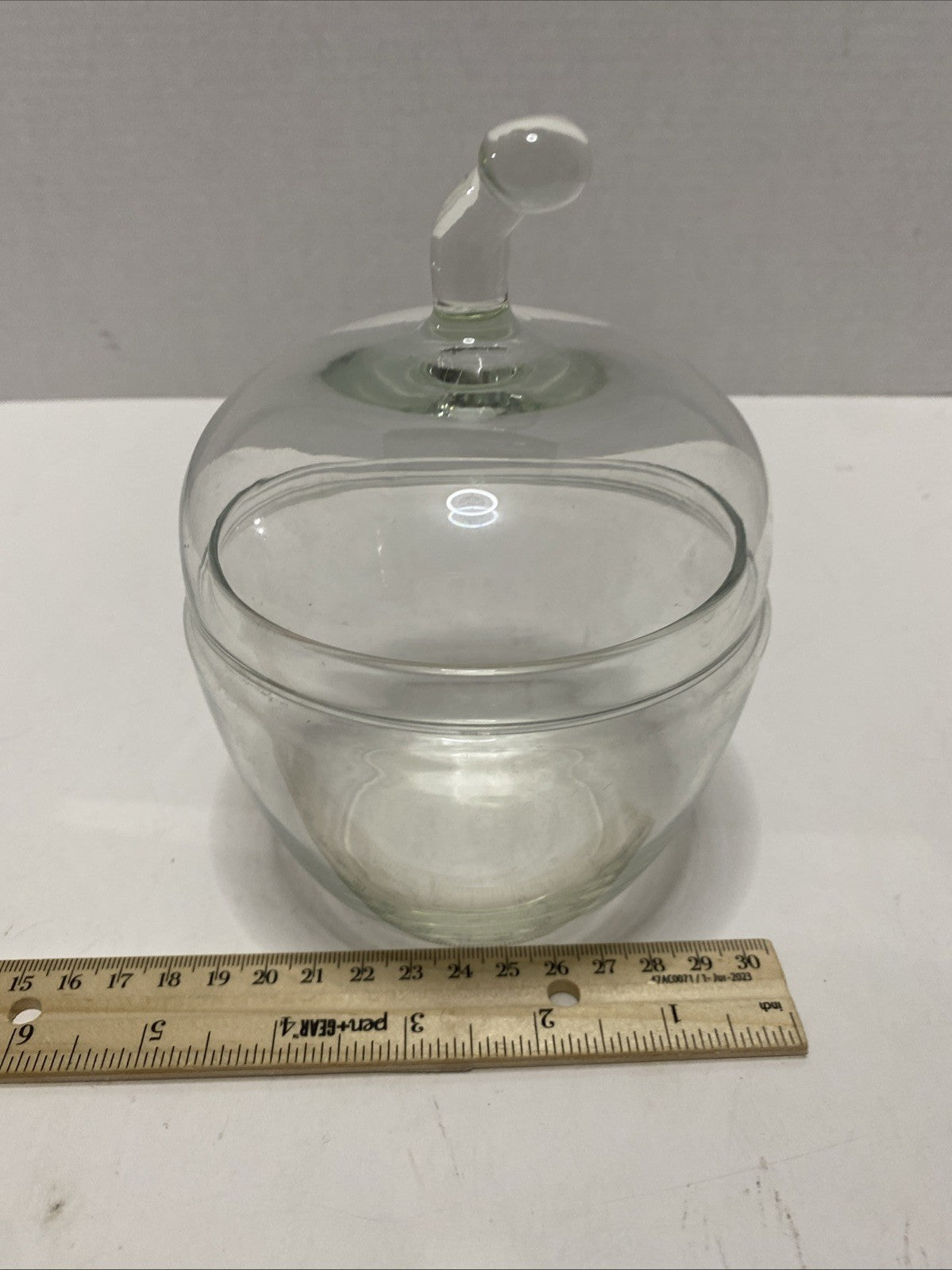 Clear Glass Apple Shaped Lidded Cookie Jar
