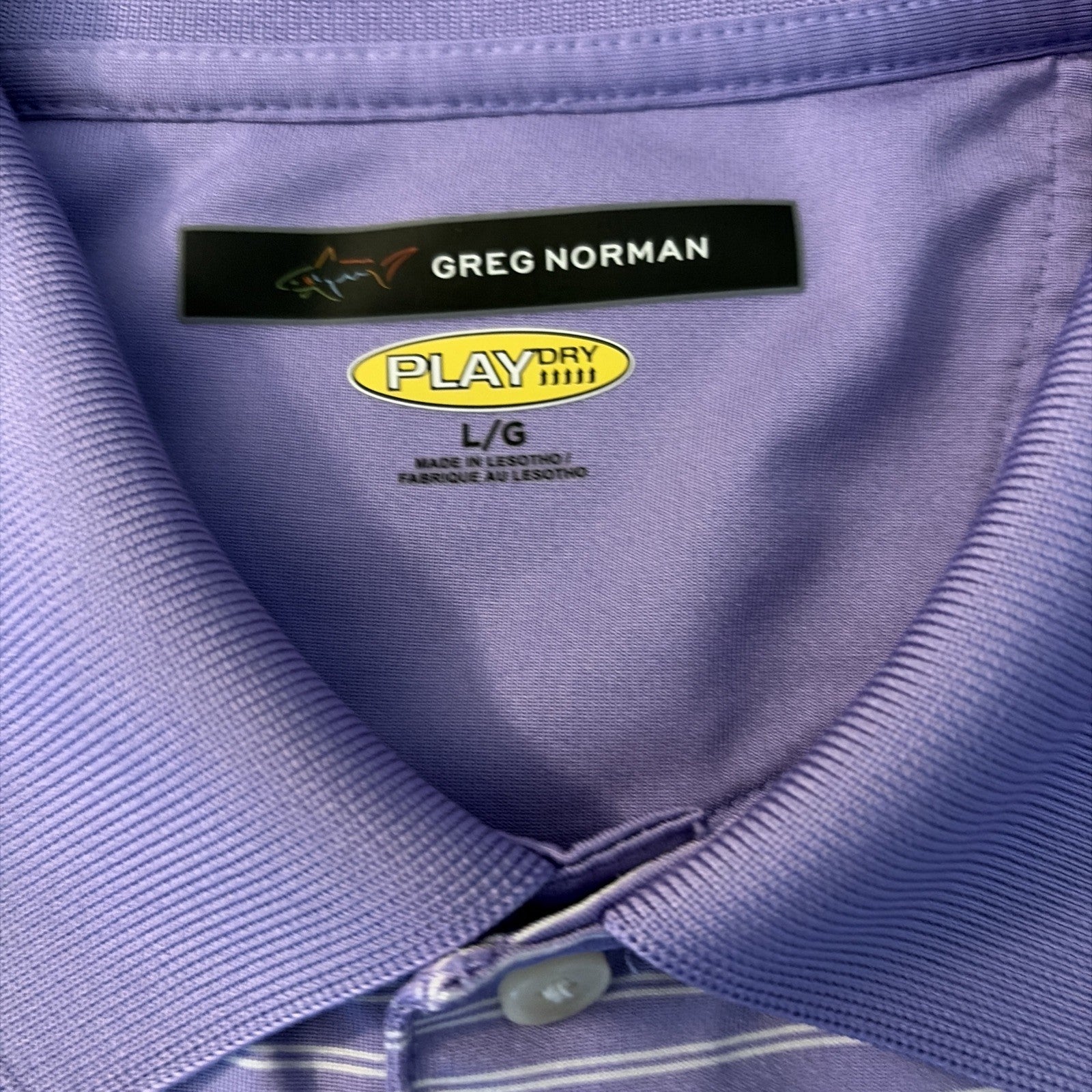 Greg Norman Men's Shirt Play Dry Short Sleeve Golf Purple Striped Size Large