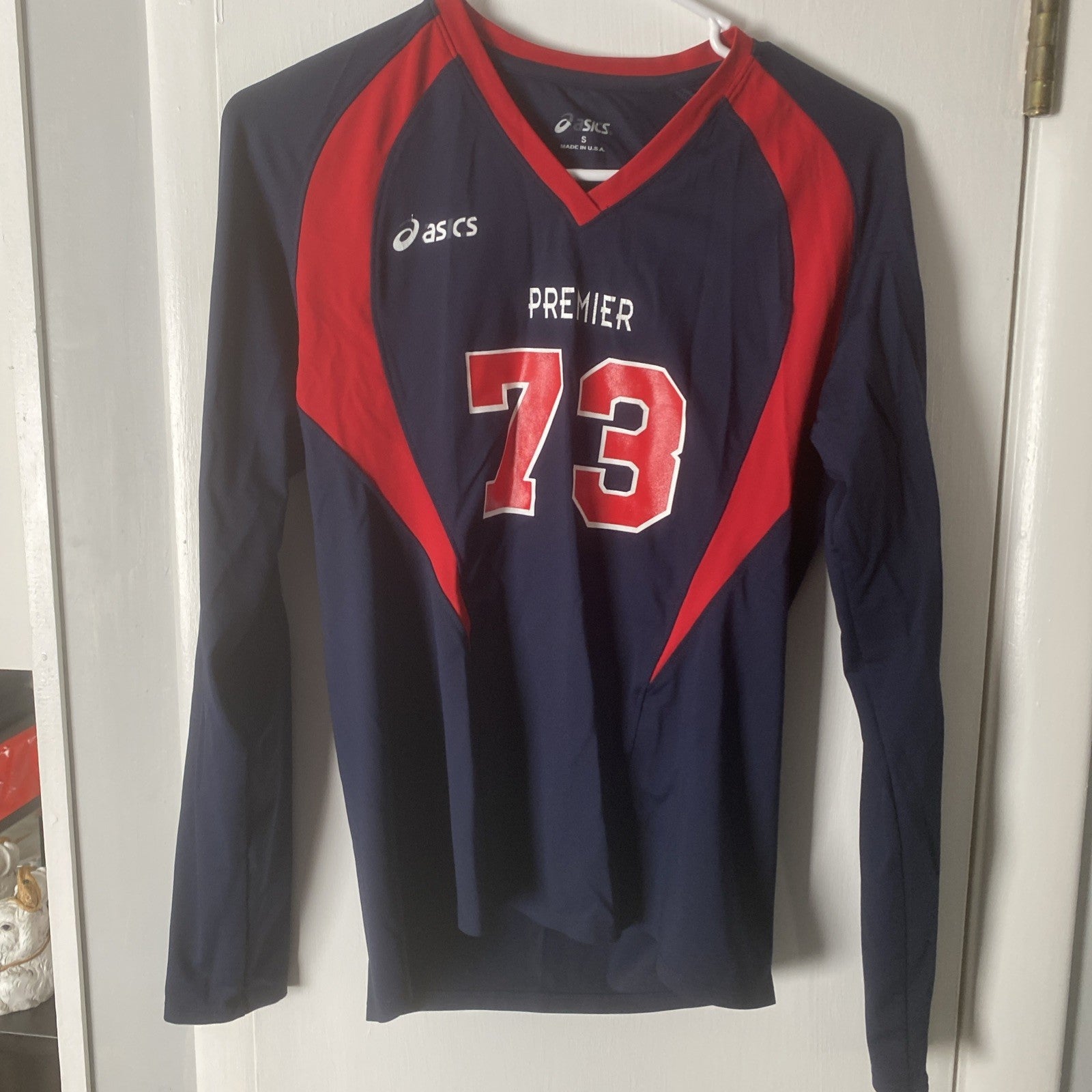 ASICS Womens Long Sleeve Volleyball Jersey | Blue/Red  Size Small