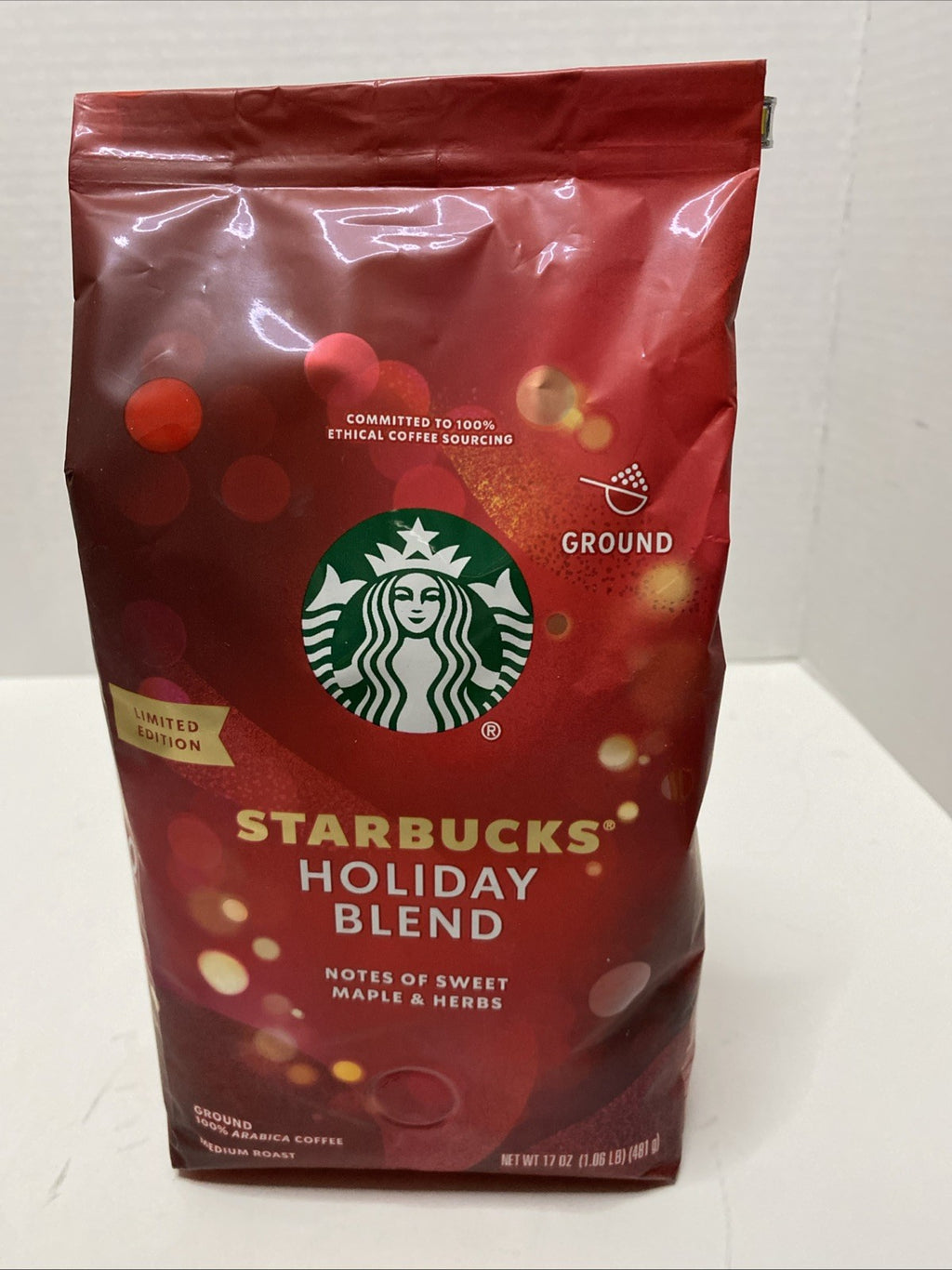 Starbucks HOLIDAY BLEND Medium Roast Ground Coffee 17 Oz. 1 Bag LIMITED Edition