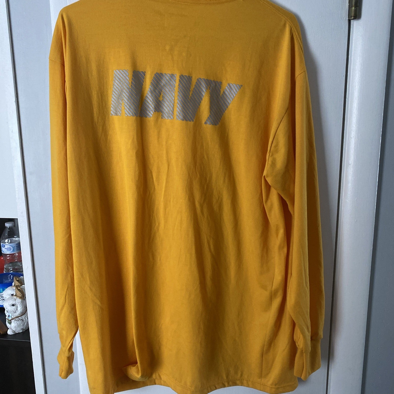 AUTHENTIC US NAVY USN YELLOW REFLECTIVE PT PHYSICAL FITNESS WORKOUT SHIRT SMALL