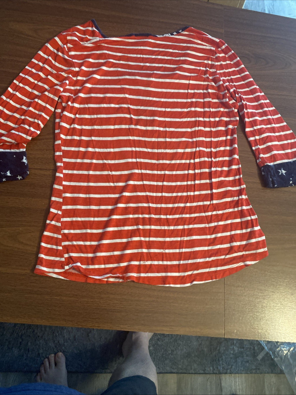 Rue21 Women's Size XL Red White Striped 3/4 Sleeve Zipper Pocket Tee