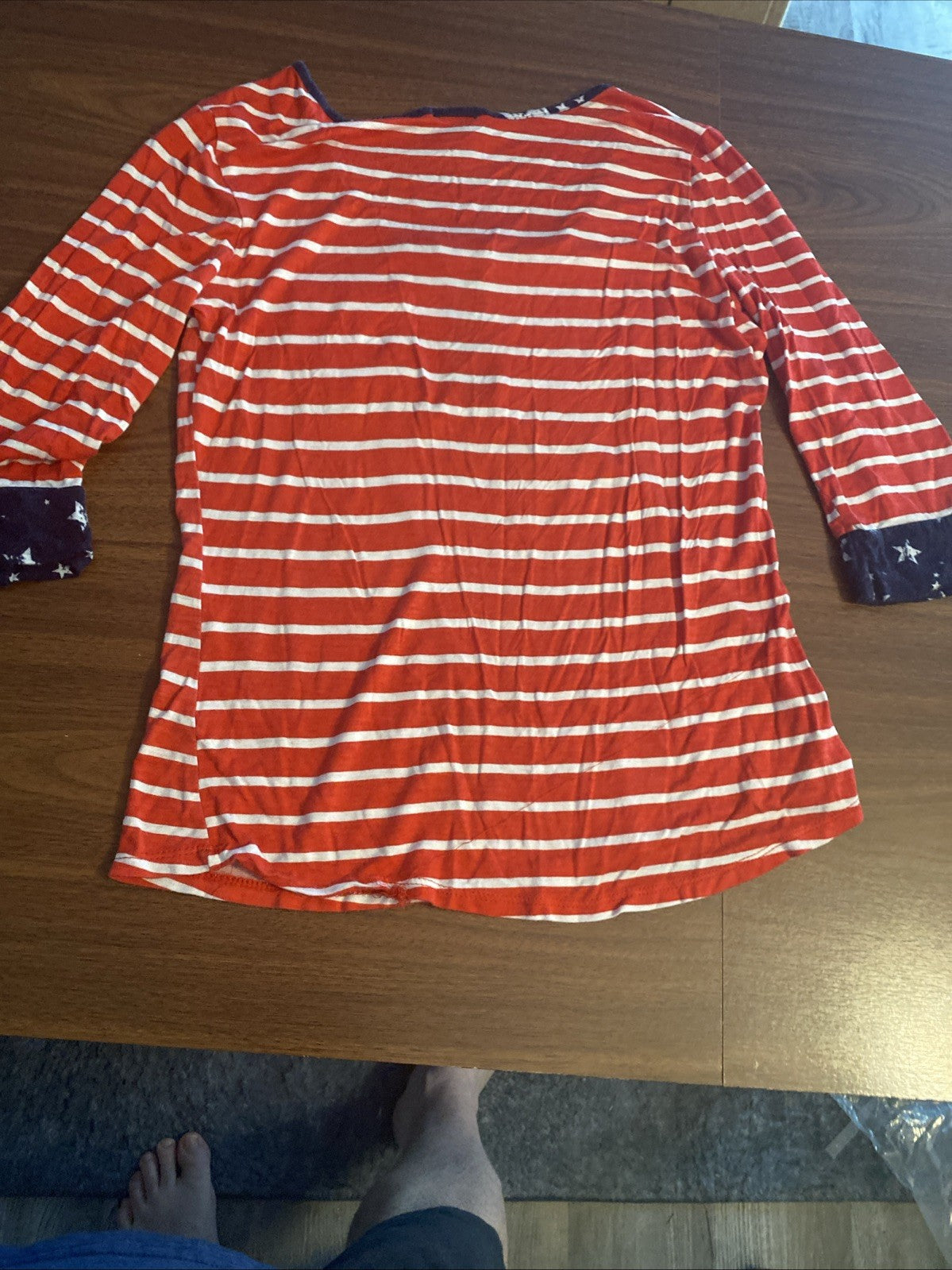 Rue21 Women's Size XL Red White Striped 3/4 Sleeve Zipper Pocket Tee