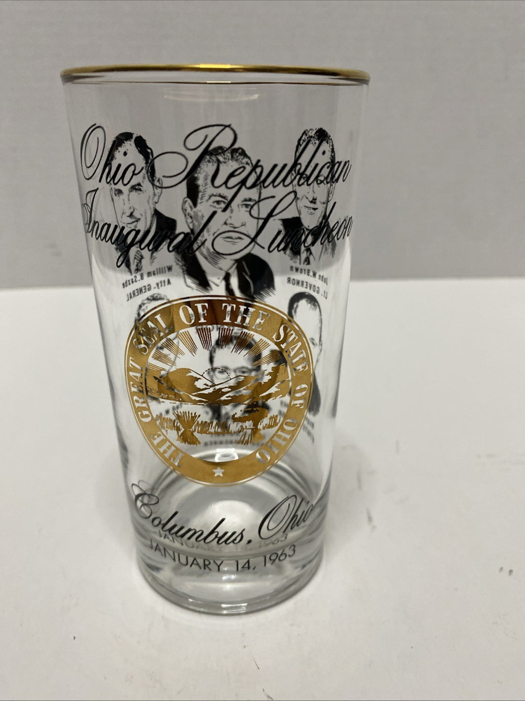 Vintage Republican Inaugural Luncheon Glass 1963 James Rhodes Governor