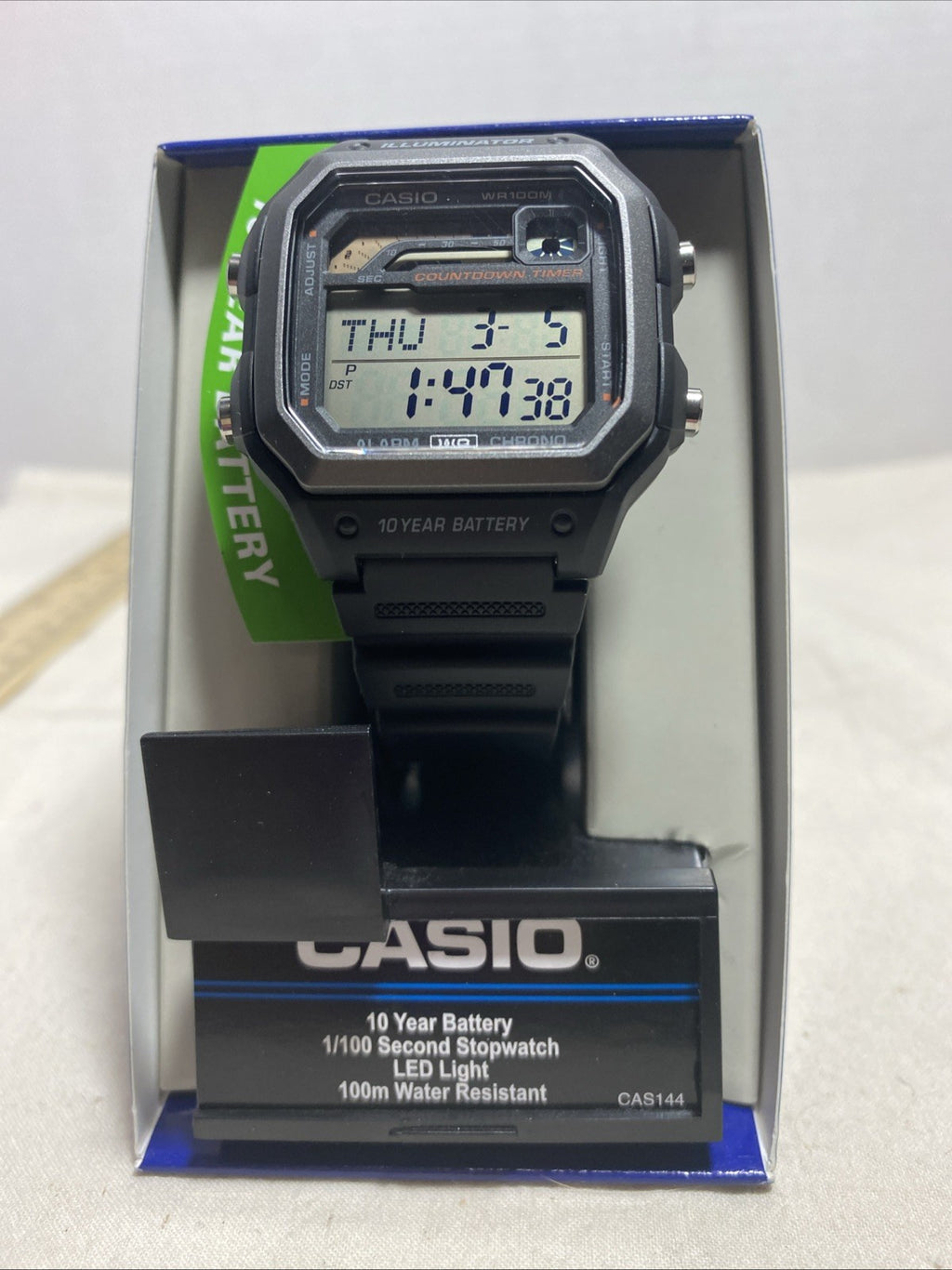 Brand New Casio World Time 10 Year Battery WR100M Black Watch
