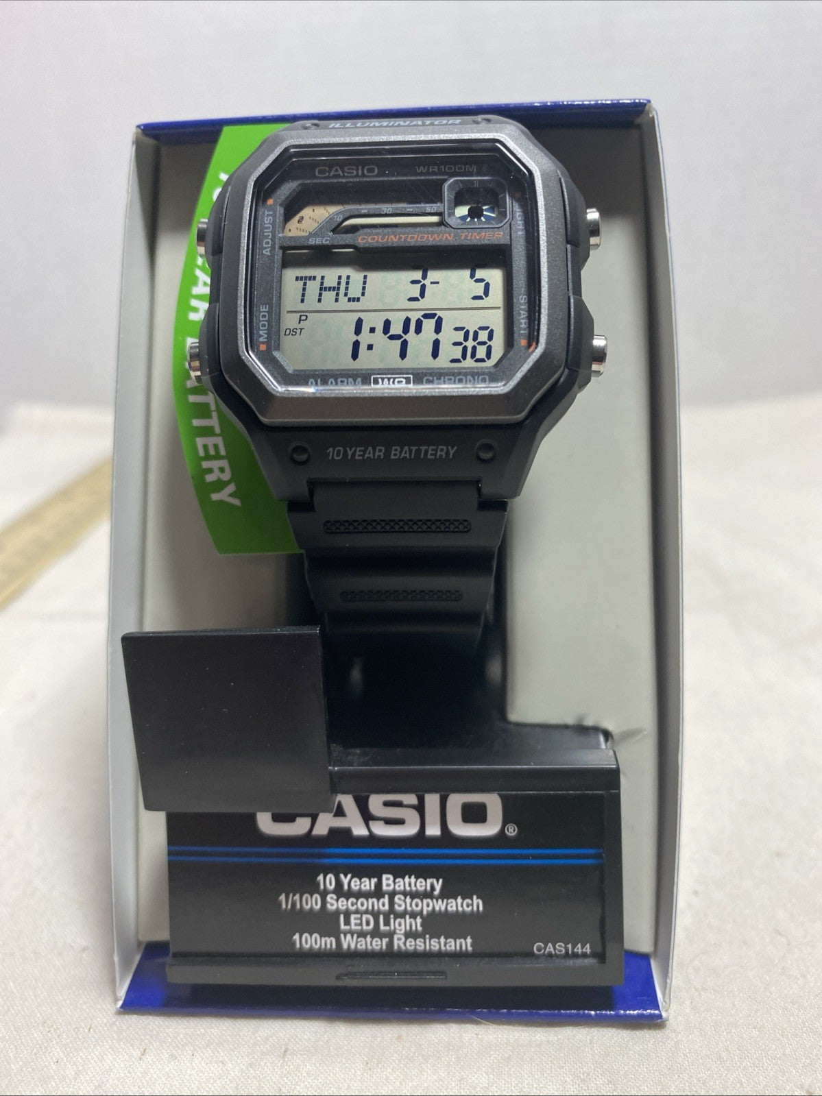 Brand New Casio World Time 10 Year Battery WR100M Black Watch