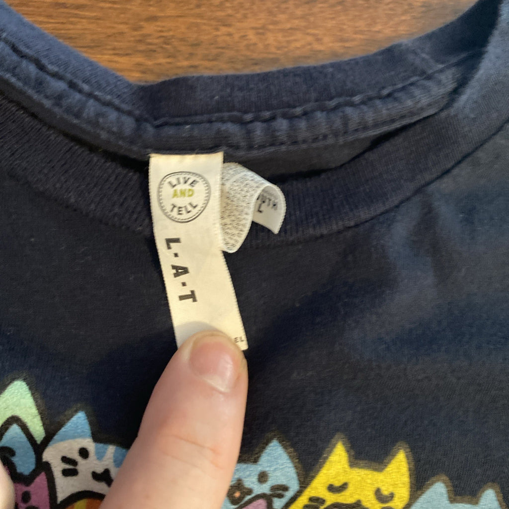 Live and tell Pusheen cat long sleeve blue Youth top size youth large