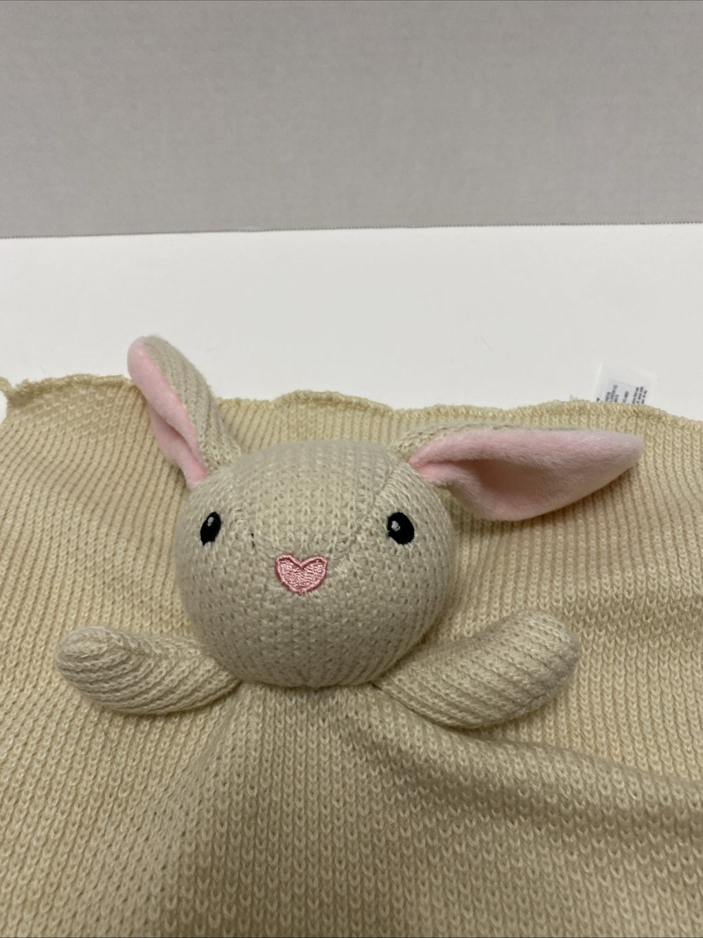 Walgreens Cream Beige Bunny Knit Baby Blanket Heart Nose Pink Ears