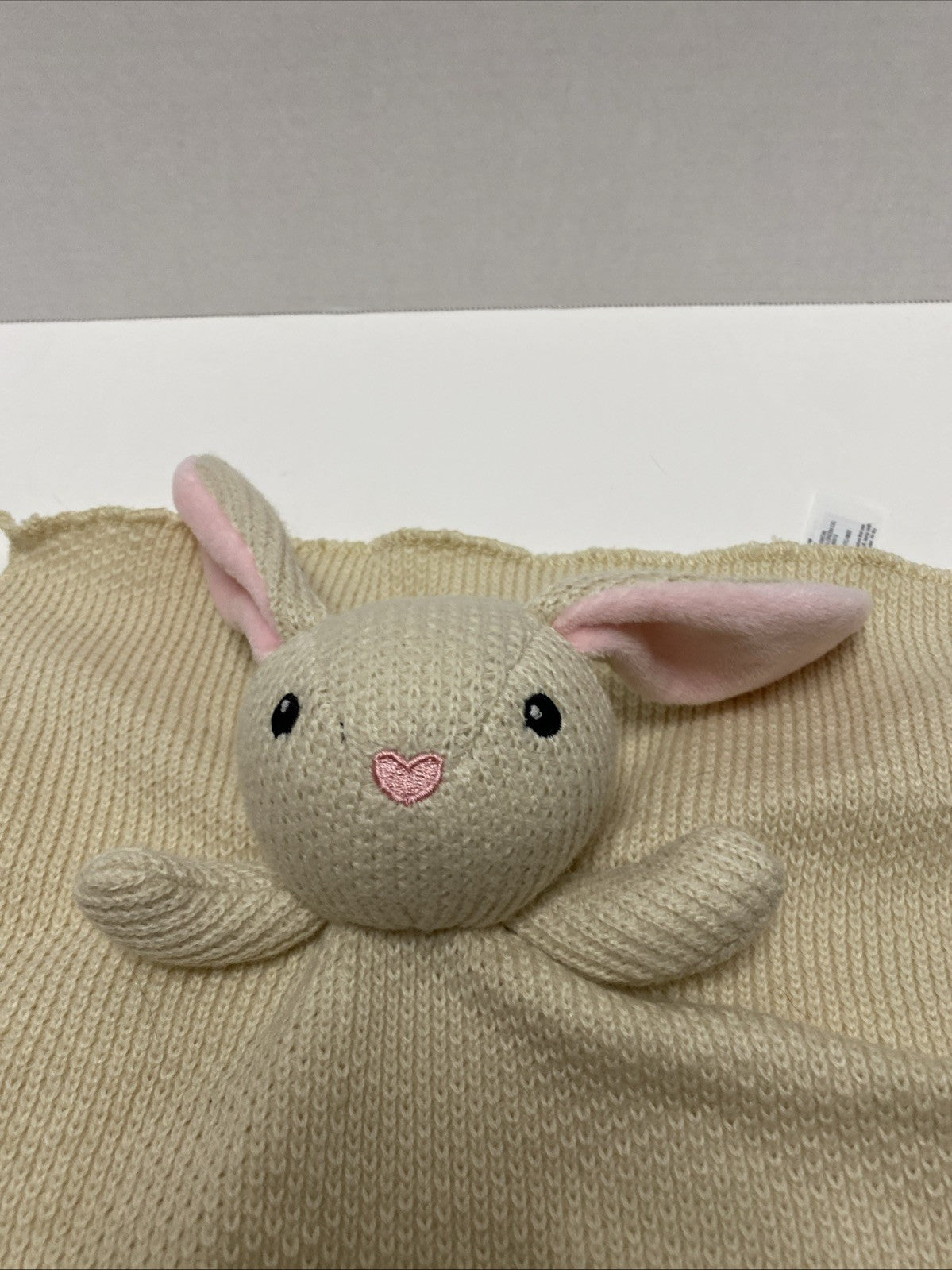 Walgreens Cream Beige Bunny Knit Baby Blanket Heart Nose Pink Ears