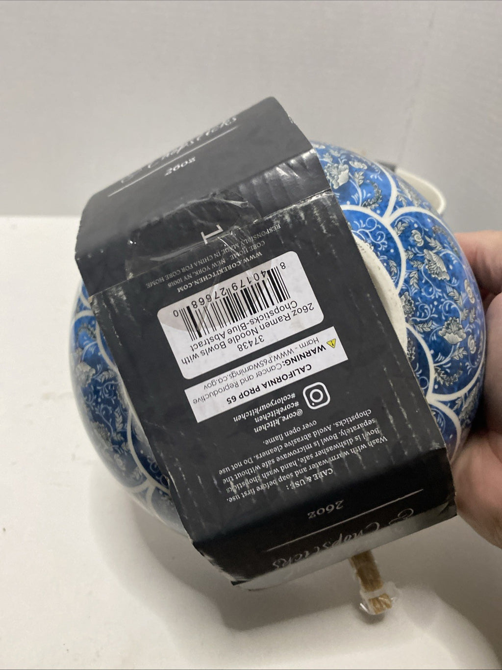 Core Kitchen Ramen Noodle Ceramic Bowl Blue Abstract Design 26oz Set Of 2