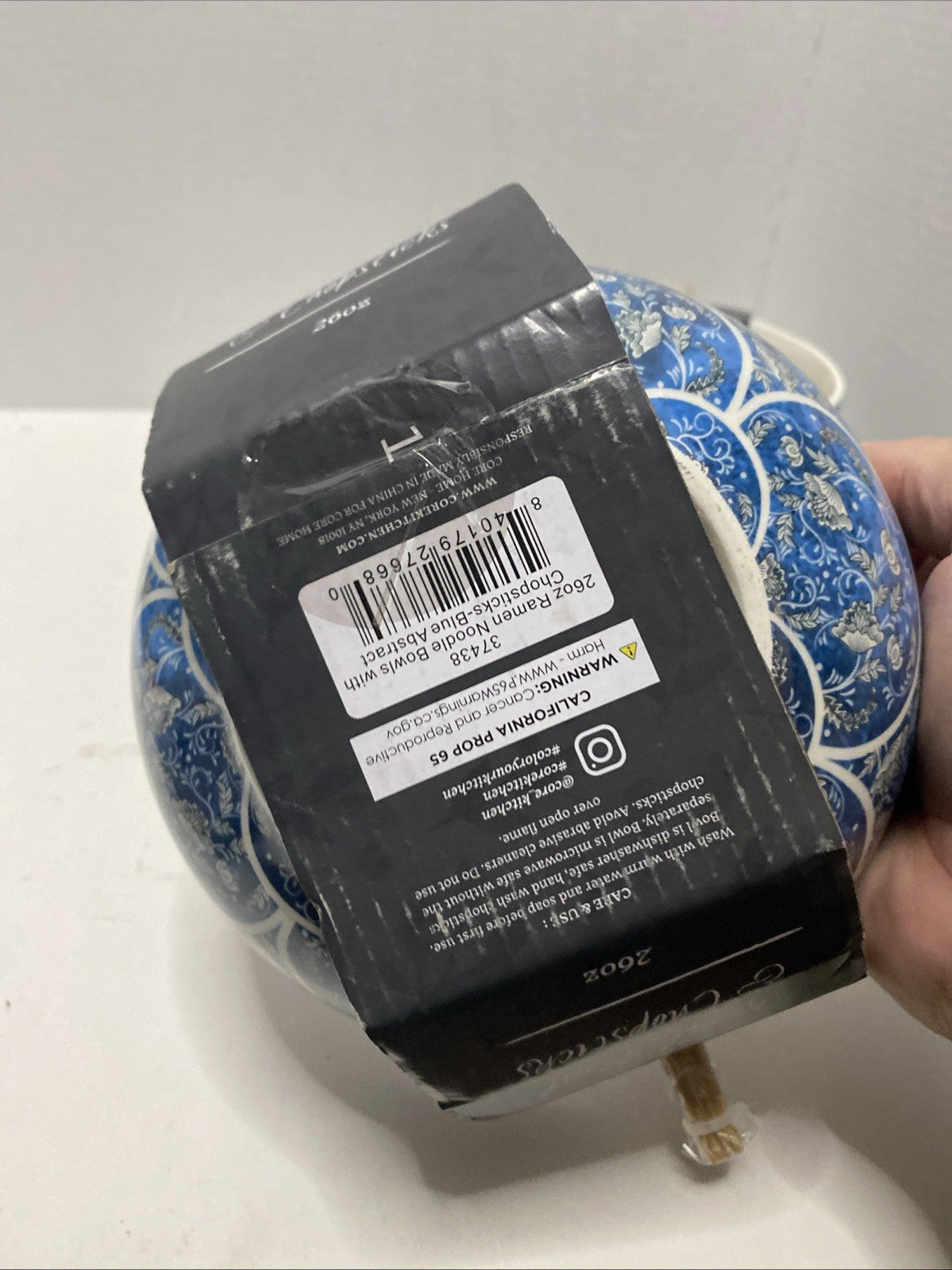 Core Kitchen Ramen Noodle Ceramic Bowl Blue Abstract Design 26oz Set Of 2
