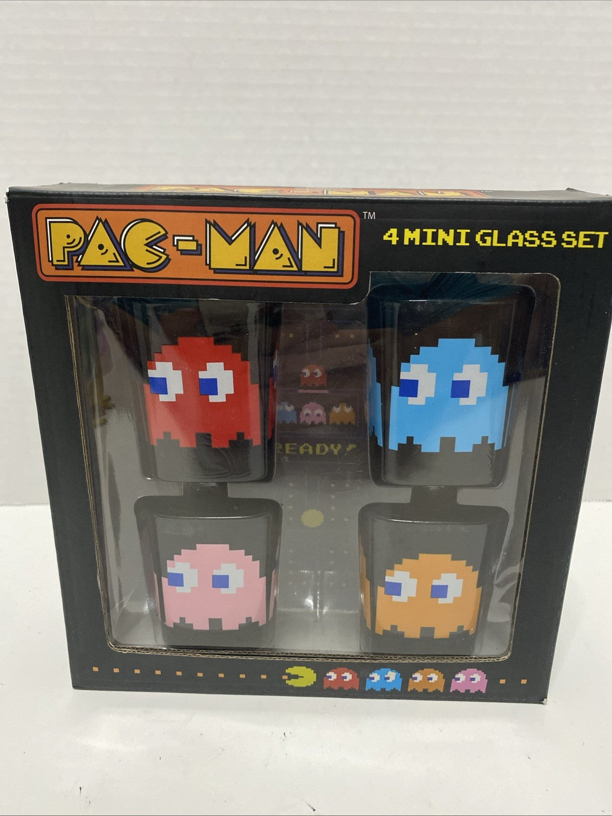 Set Of 4 PAC Man Ghost Mini Glasses New In Box