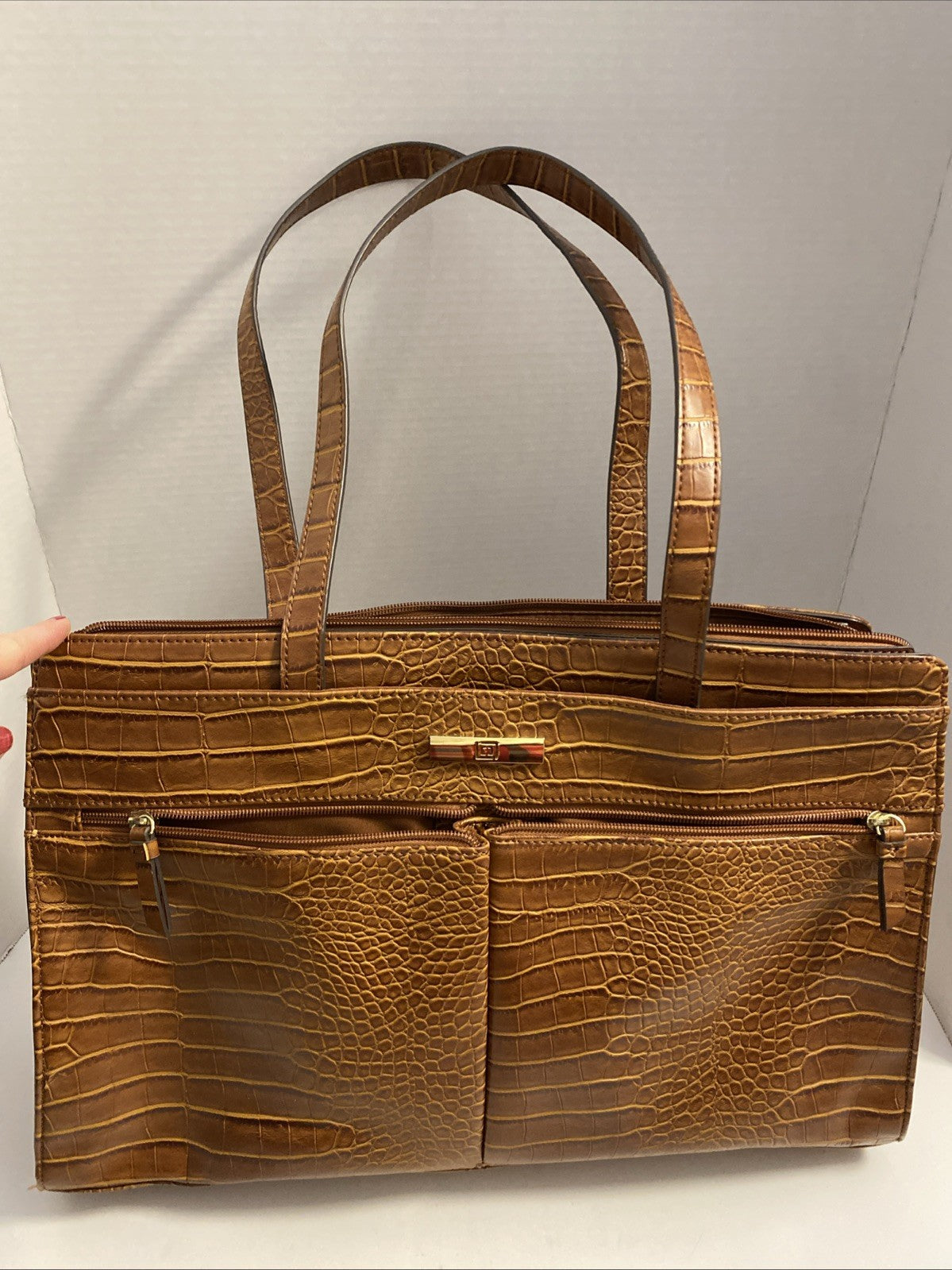 Liz Claiborne Vintage Travel Work bag Tote Brown Crocodile leather W/dividers