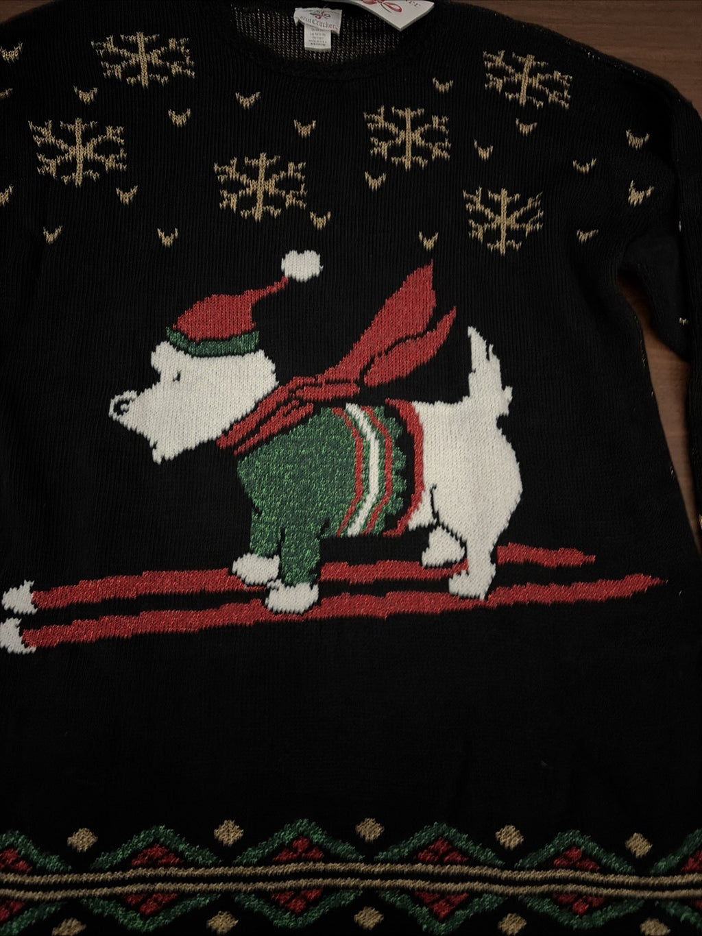 Vintage Nutcracker Christmas Sweater Dog on Skis Acrylic & Lurex Womens M Ugly