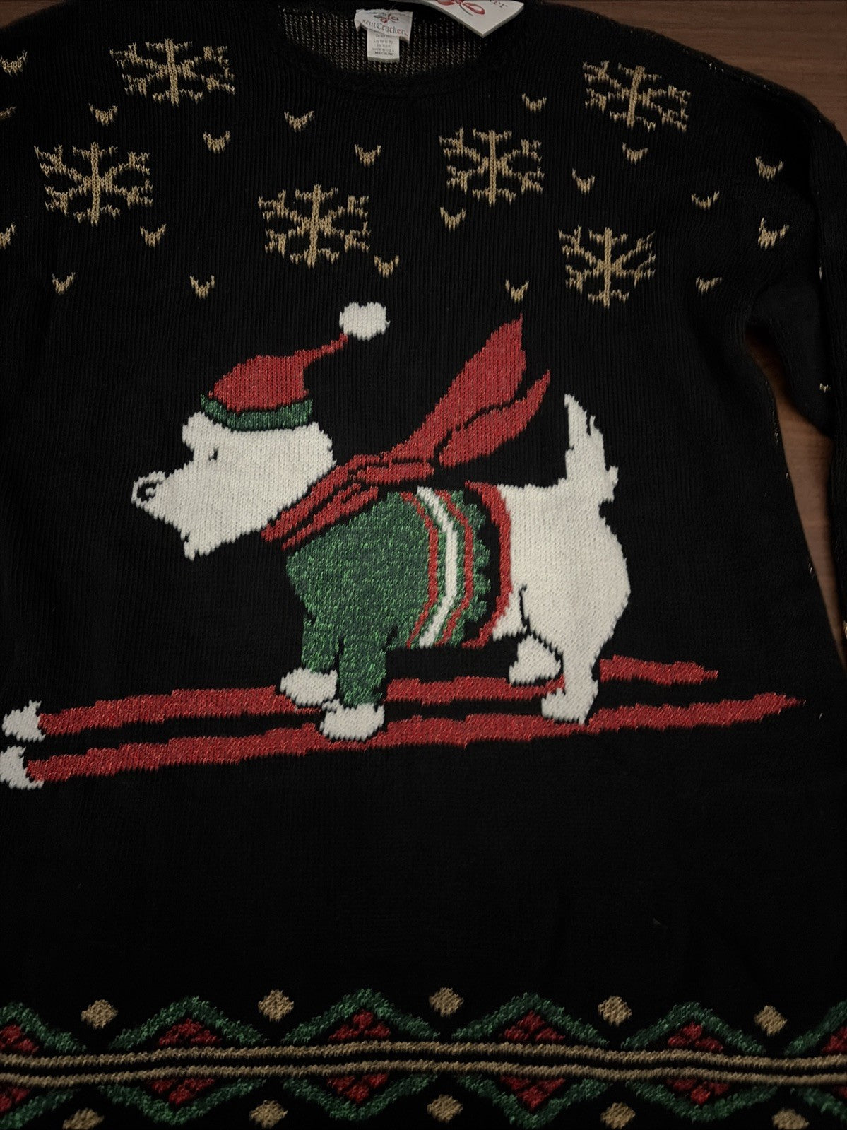 Vintage Nutcracker Christmas Sweater Dog on Skis Acrylic & Lurex Womens M Ugly