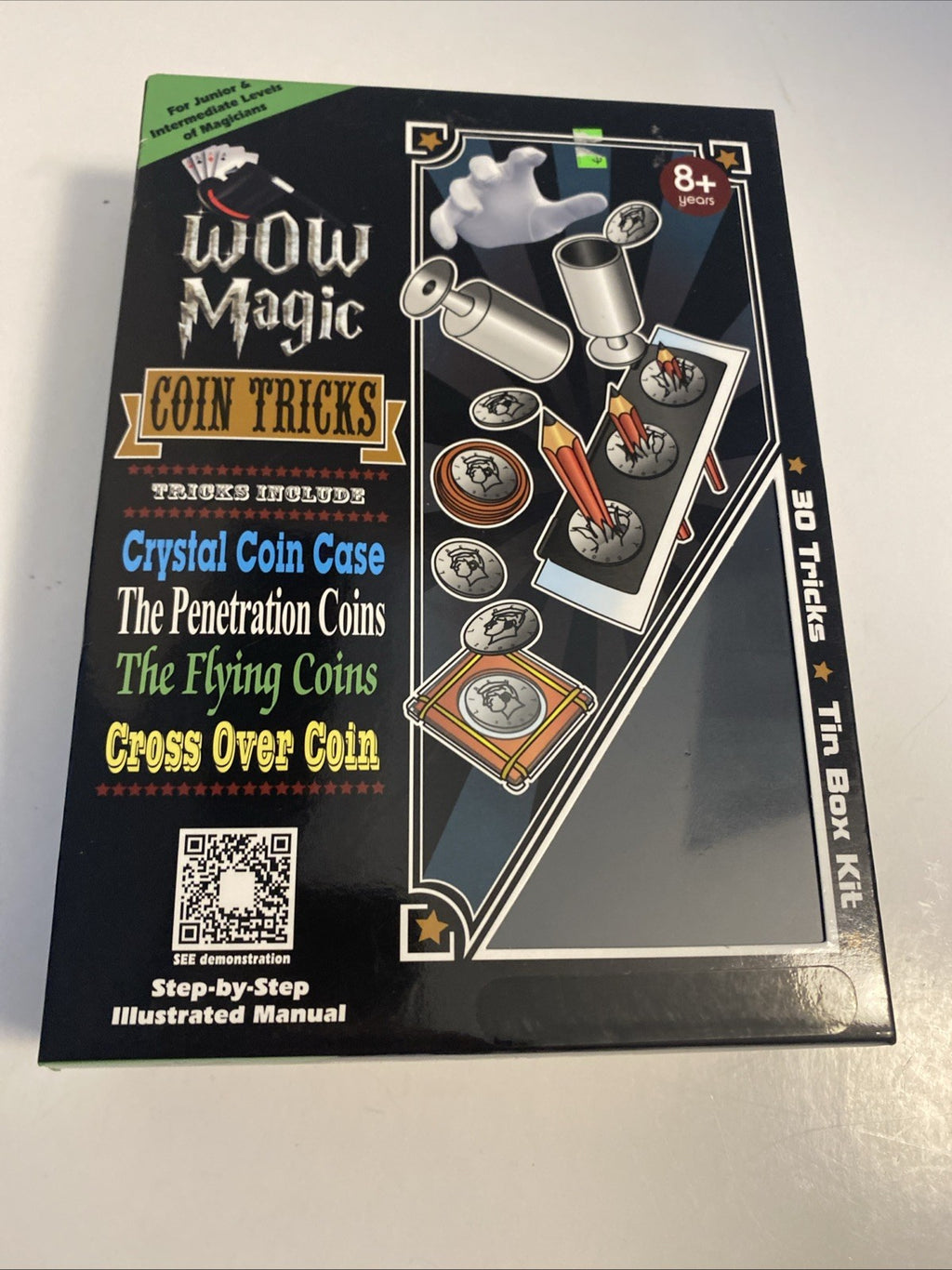 Wow, Magic Coin Tricks metal tin 30 tricks included