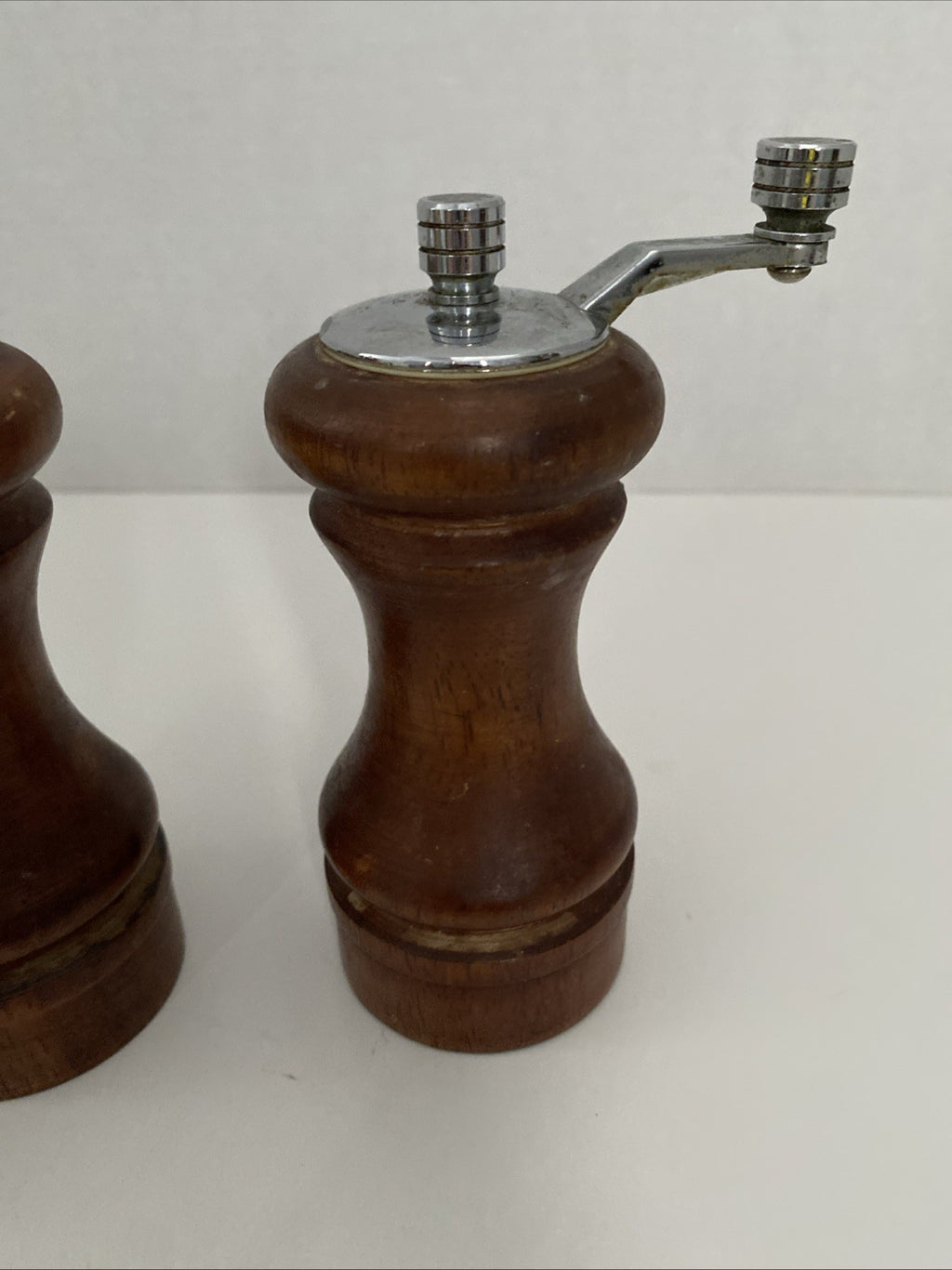 Vintage Heavy Salt & Pepper Shakers Set Wooden Catalina Forged Steel Gear