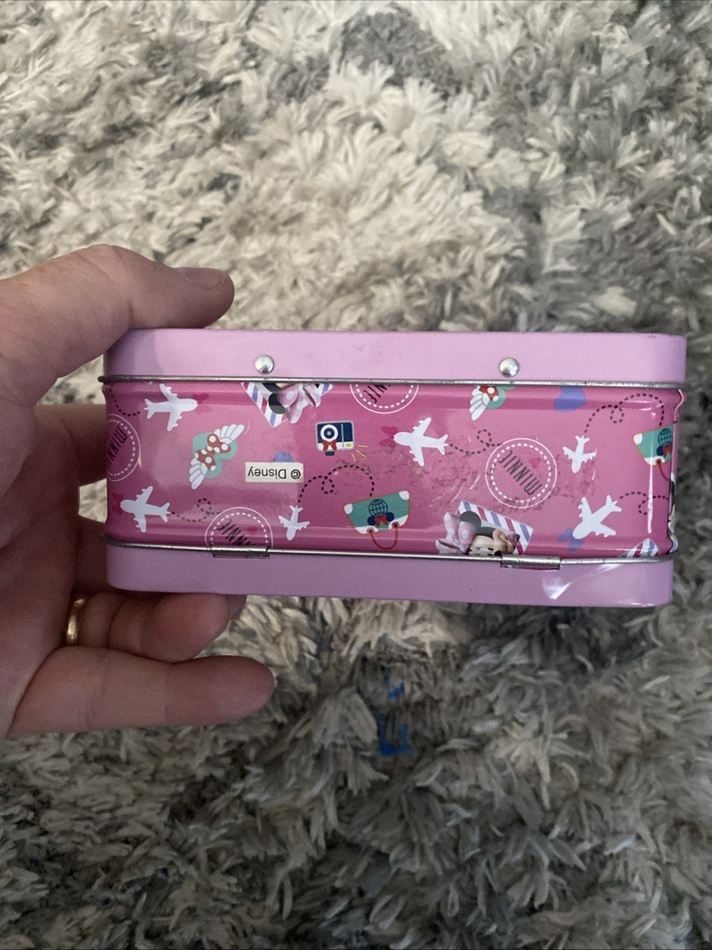 Disney-Minnie Mouse Tin Metal Lunch Box Collectible-Little World Traveler Case