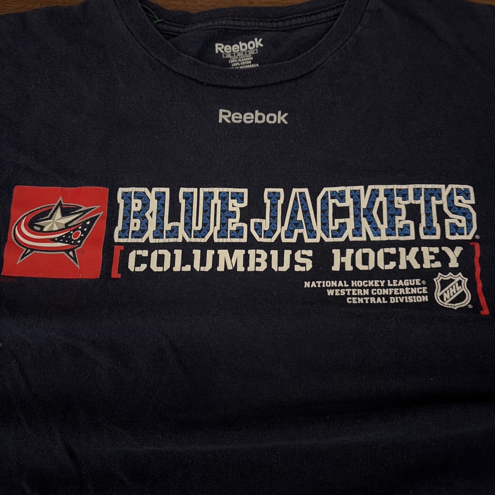 Reebok Men’s 2XL NHL Columbus Blue Jackets Hockey T-Shirt Short Sleeve Blue